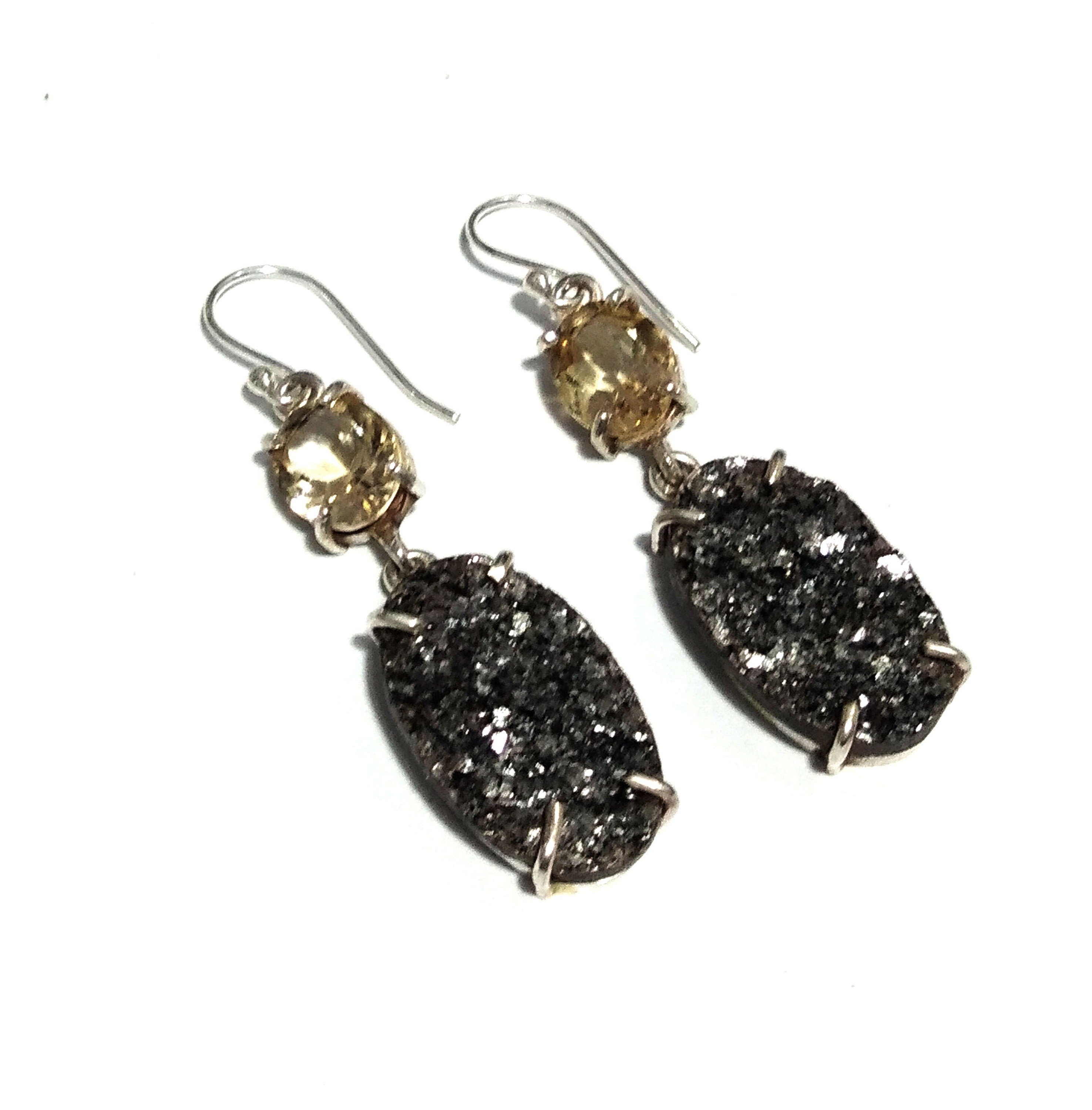 Natural Black Silver Mica Druzy Earring, 925 Solid Starling Silver Earring Jewelry, Stone Size 23x14 mm for Gift Anniversary Earring