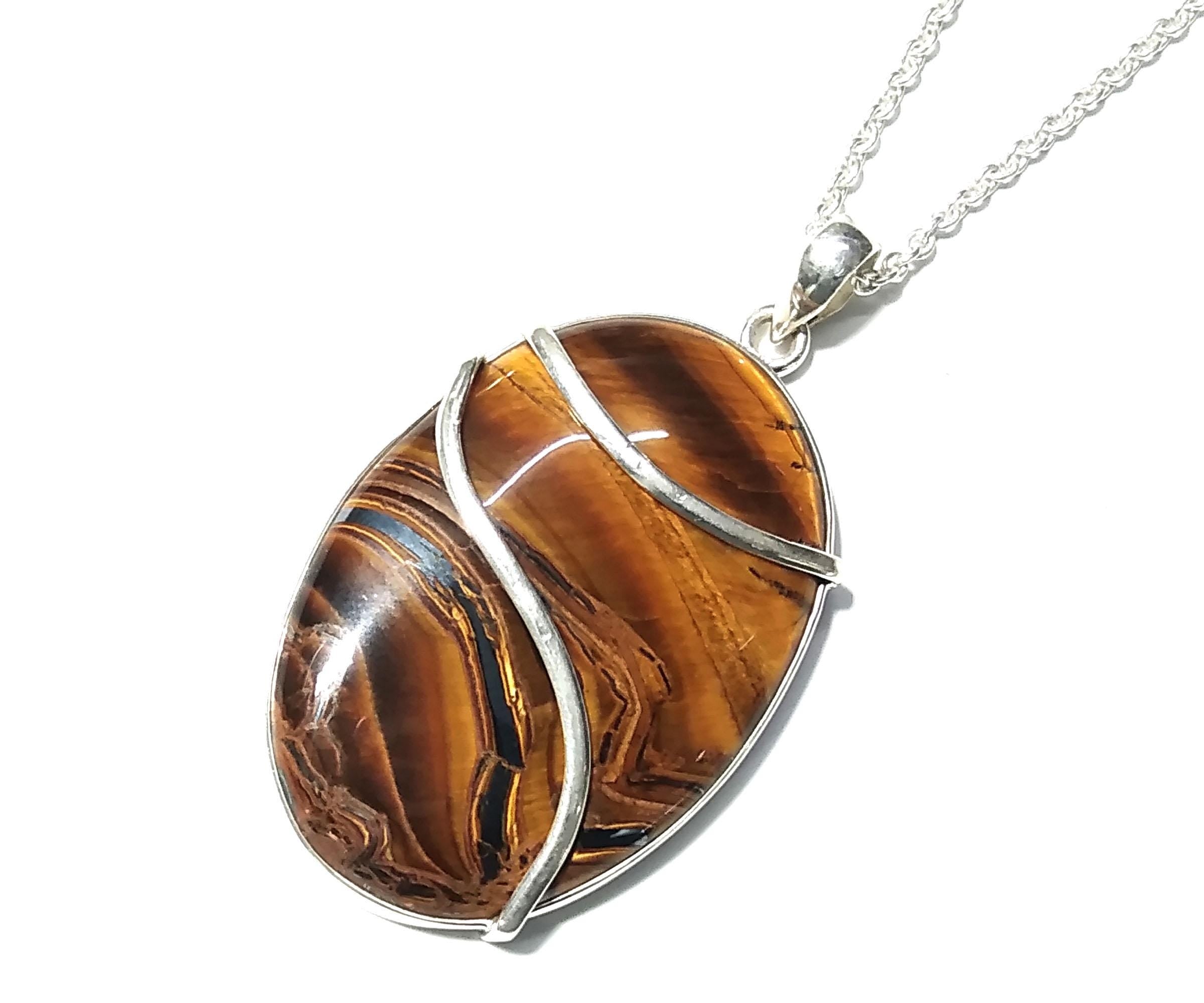 Natural Tiger Eye Gemstone Pendant, 925 Starling Silver Jewellery, Beautiful Nice Yellow Tiger Eye  Pendant Chain Necklace Wedding Gift Etc.