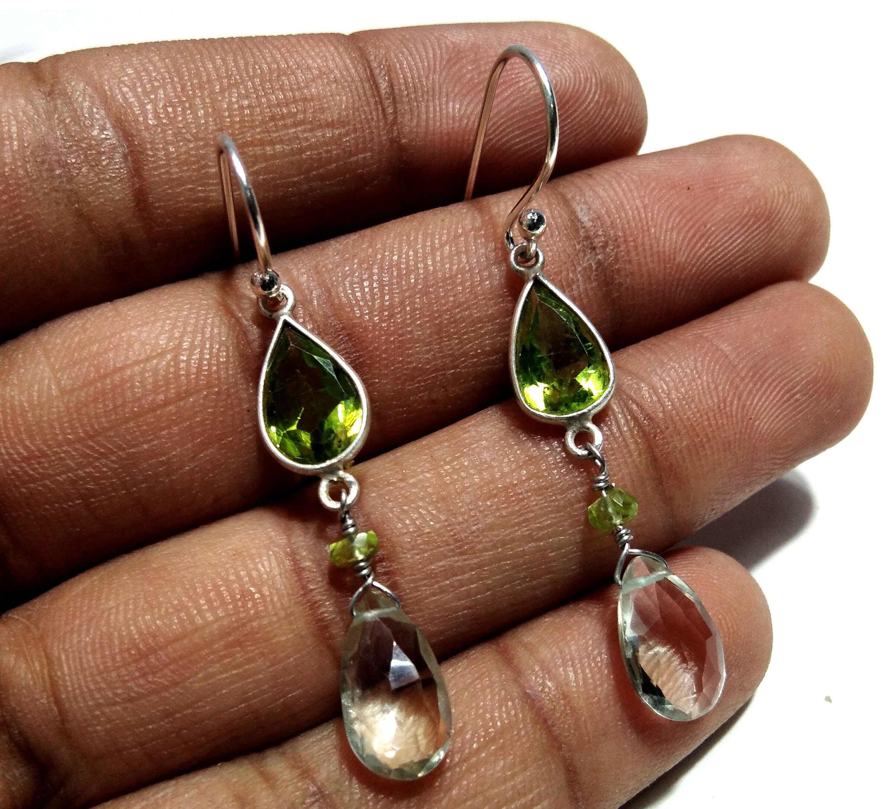 Peridot & Green Amethyst Stone Earring, 925 Silver Earring Jewelry, 100%Natural Peridot/Green Amethyst Gemstone Gift Earring For Girls/Women