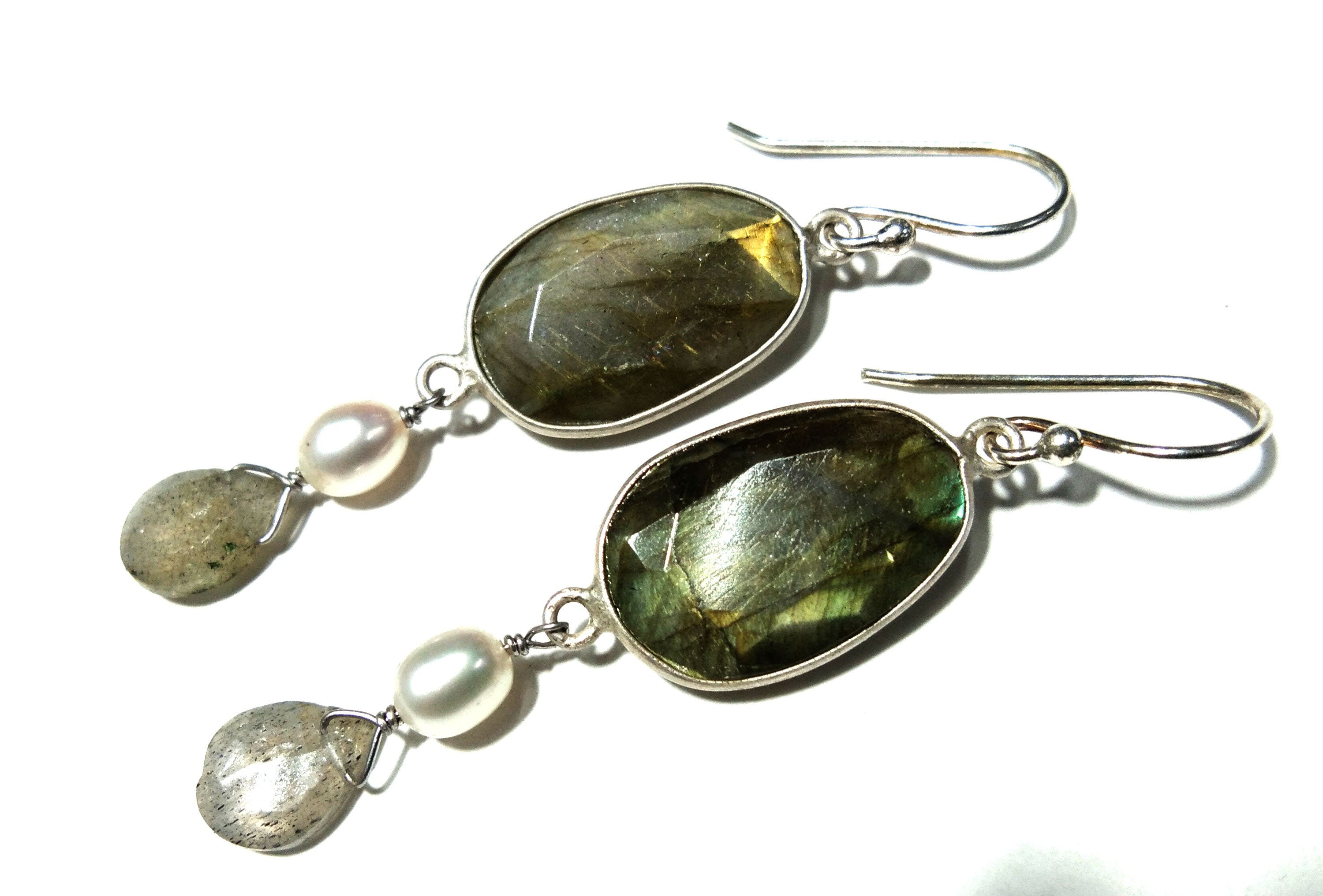 Natural Labradorite Yellow Fire Stone Earring, 925 Solid Starling Silver Earring, Labradorite Stone Handmade Gift Christmas Women Earring