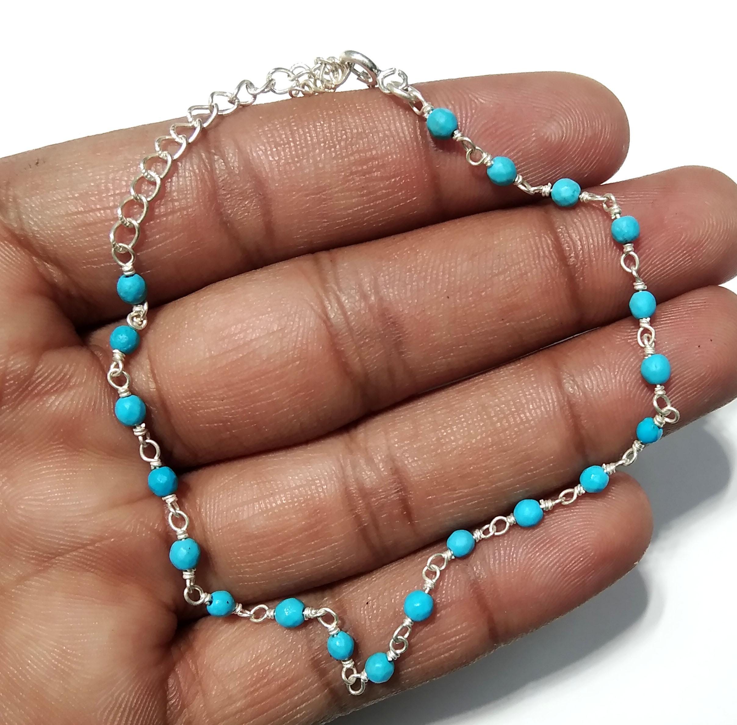 100% Natural Blue Turquoise Bracelet, Good Quality Gemstone Bracelet, 925 Sterling Silver Jewelry Handmade Bracelet, Gift For Girls & Women.