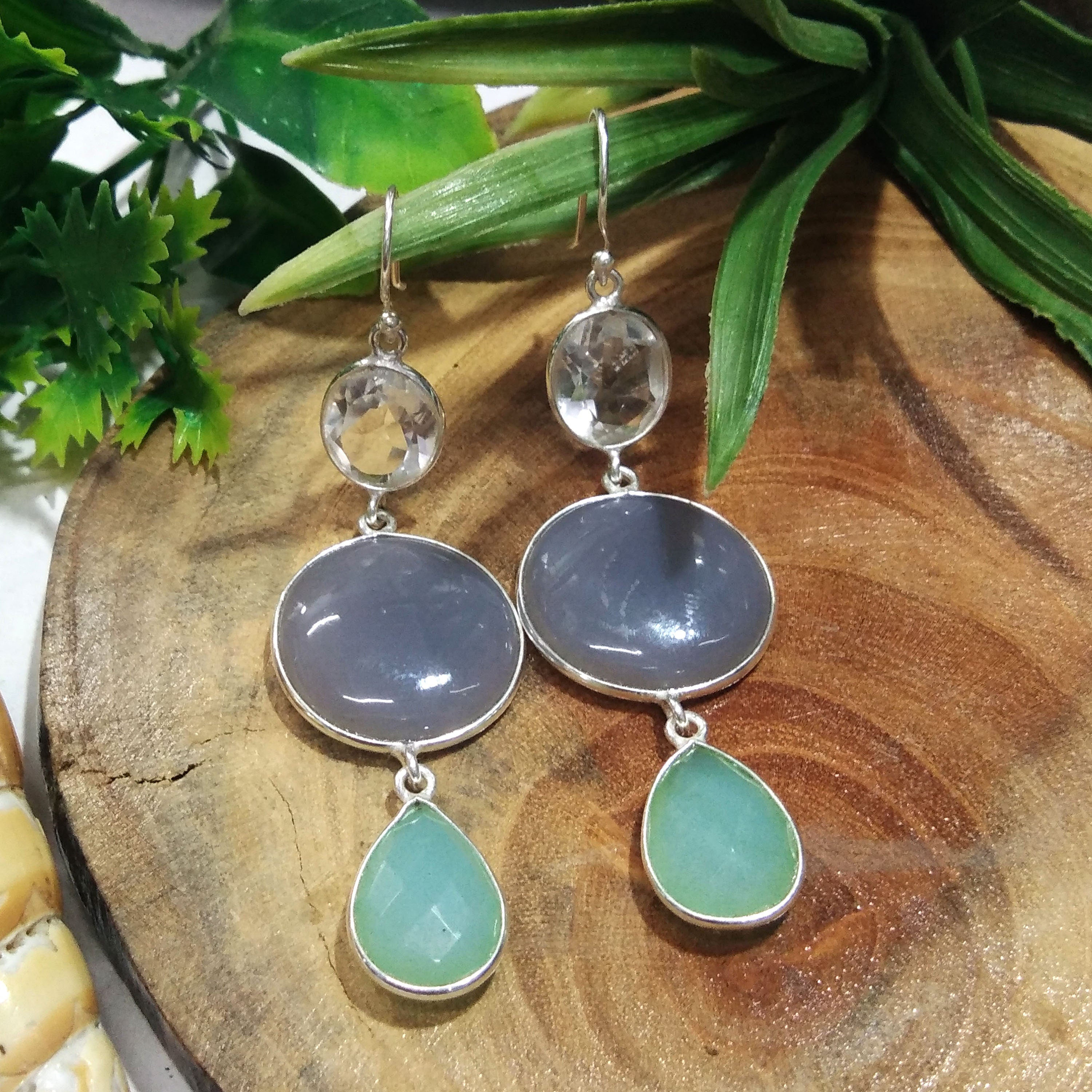 Natural Chalcedony/White Topaz Gemstone Earring, 925 Solid Starling Silver Earring, Handmade Silver Jewelry Stone Earring, Gift Birthday