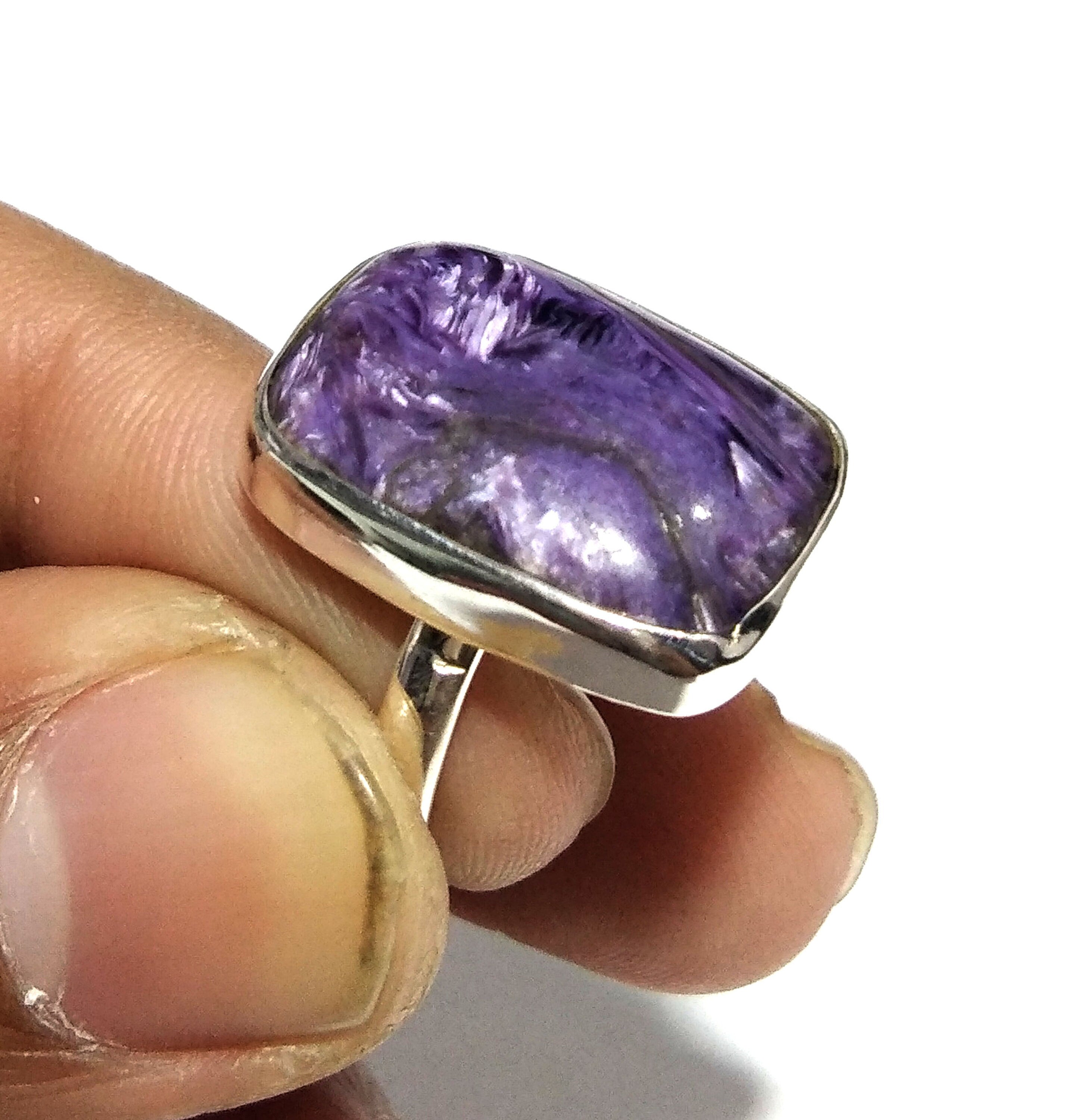 Natural Charoite Gemstone Ring, 925 Solid Sterling Silver Ring, Purple Charoite Stone Size 20x15mm Handmade Ring, Gift Birthday Ring Jewelry