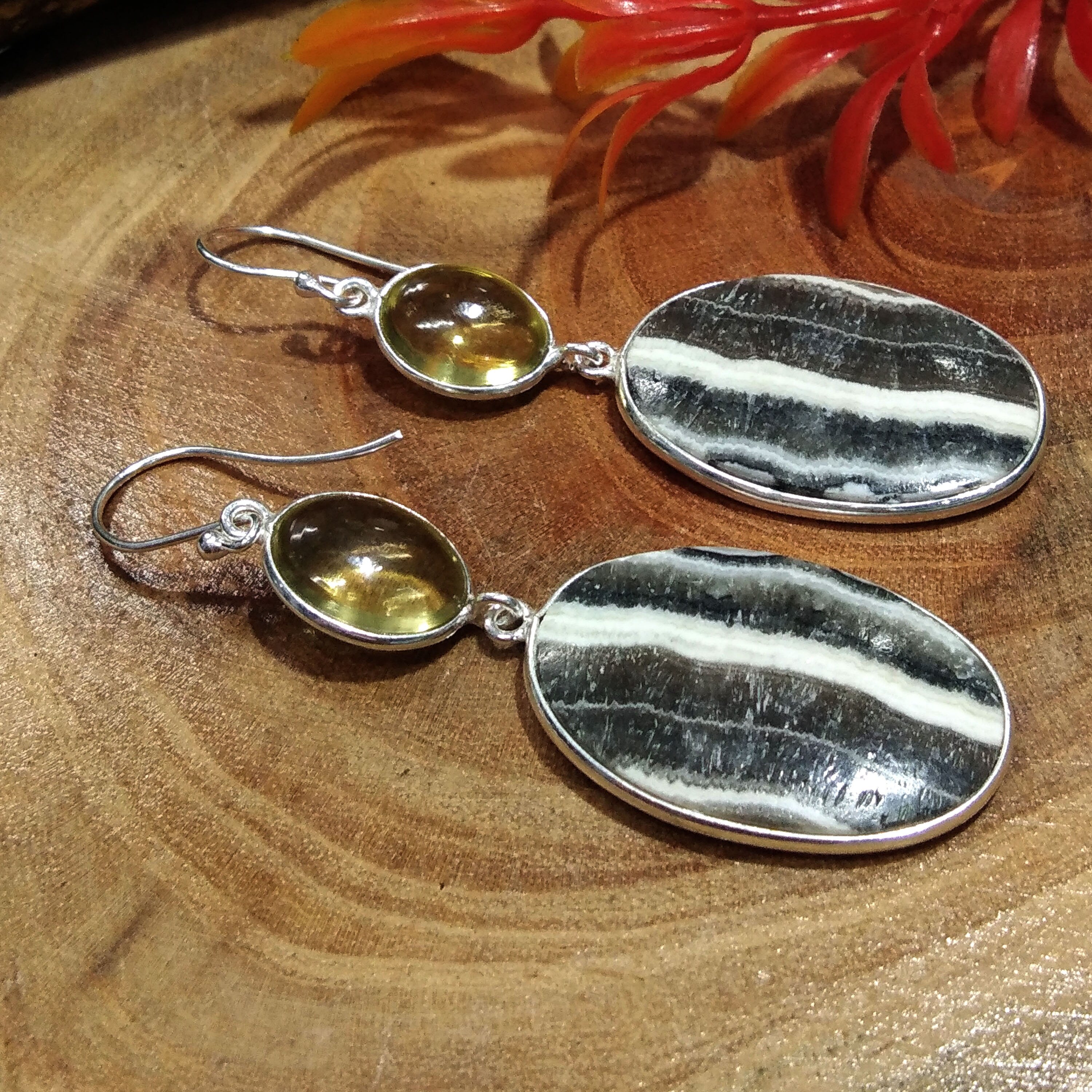Natural Zebra Jasper, Lemon Quartz Gemstone Earring, 925 Solid Starling Silver Earring, Handmade Silver Jewelry Stone Earring, Gift Wedding