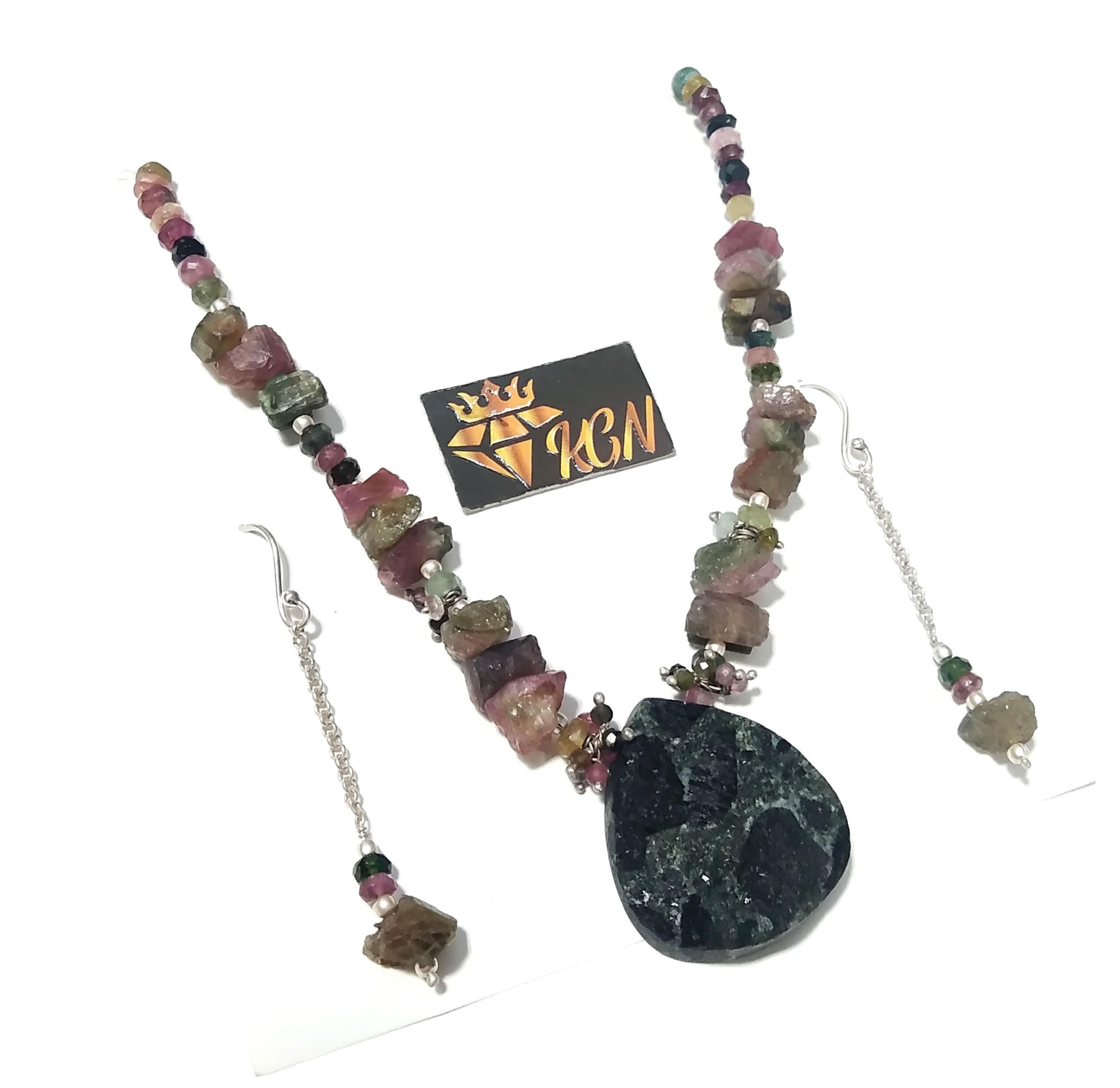 Natural Multi Tourmaline/Black Tourmaline Beads Necklace Set Jewelry, 925 Sterling Silver Necklace Beaded Necklace Statement Jewelry