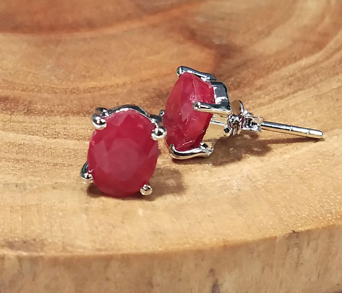 Natural Red Ruby Stud Earrings, 925 Starling Silver Earring Jewelry, Red Ruby Gemstone Oval Shape Stone Size 8x6mm Birthday Gift For Her