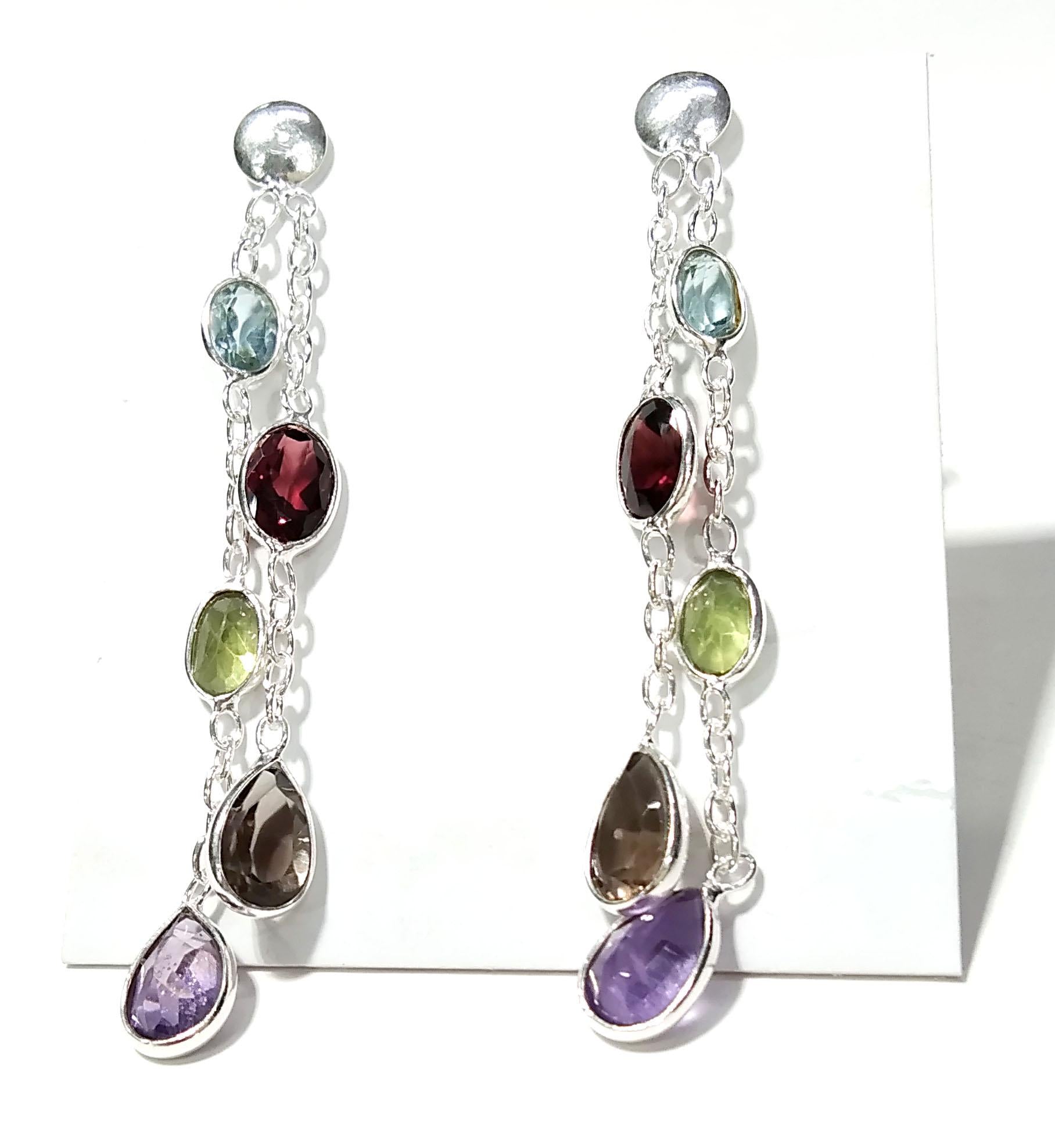 Multi Cut Gemstone Earrings, Amethyst, Garnet, Peridot, Blue Topaz, Smoky Quartz Earrings, 925 Sterling Silver Jewelry, Gift For Her