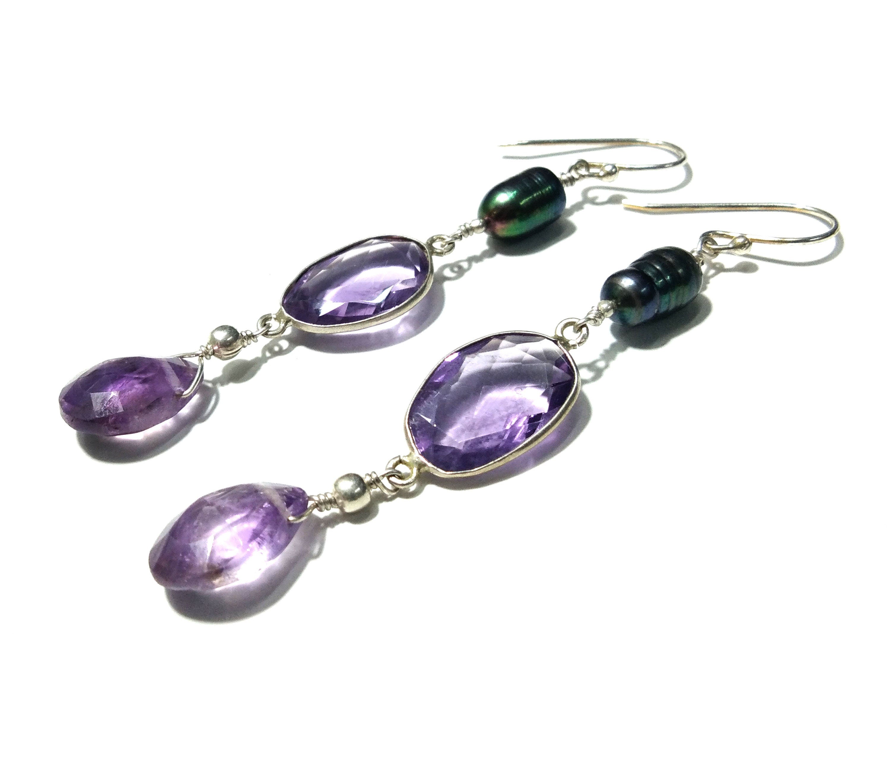 Natural Purple Amethyst Earrings, 925 Solid Starling Silver Earring, Amethyst Stone Handmade Earring, Gift Women Bridesmaid Earring Stone