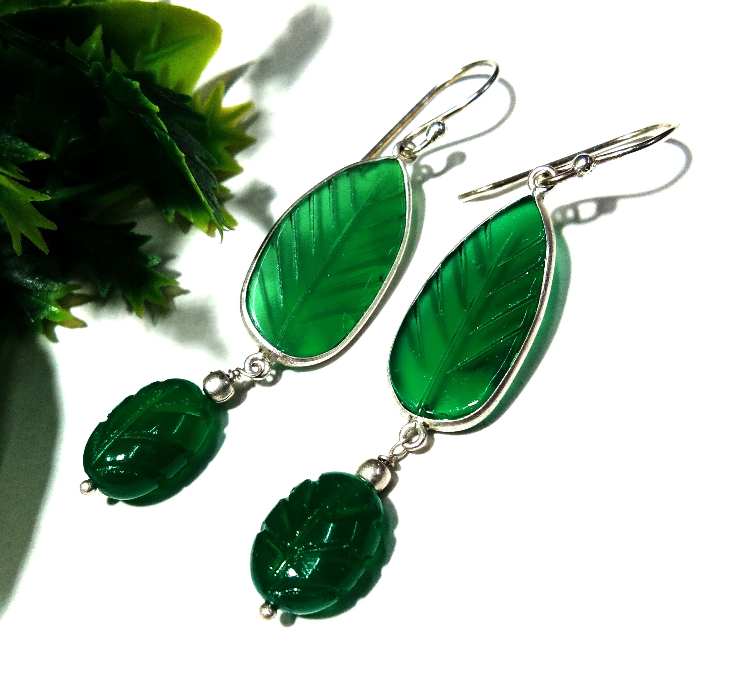 Natural Green Onyx Carved Gemstone Earring, 925 Solid Starling Silver Earring, Beautiful Onyx Carved Stone Handmade Gift Birthday Earring