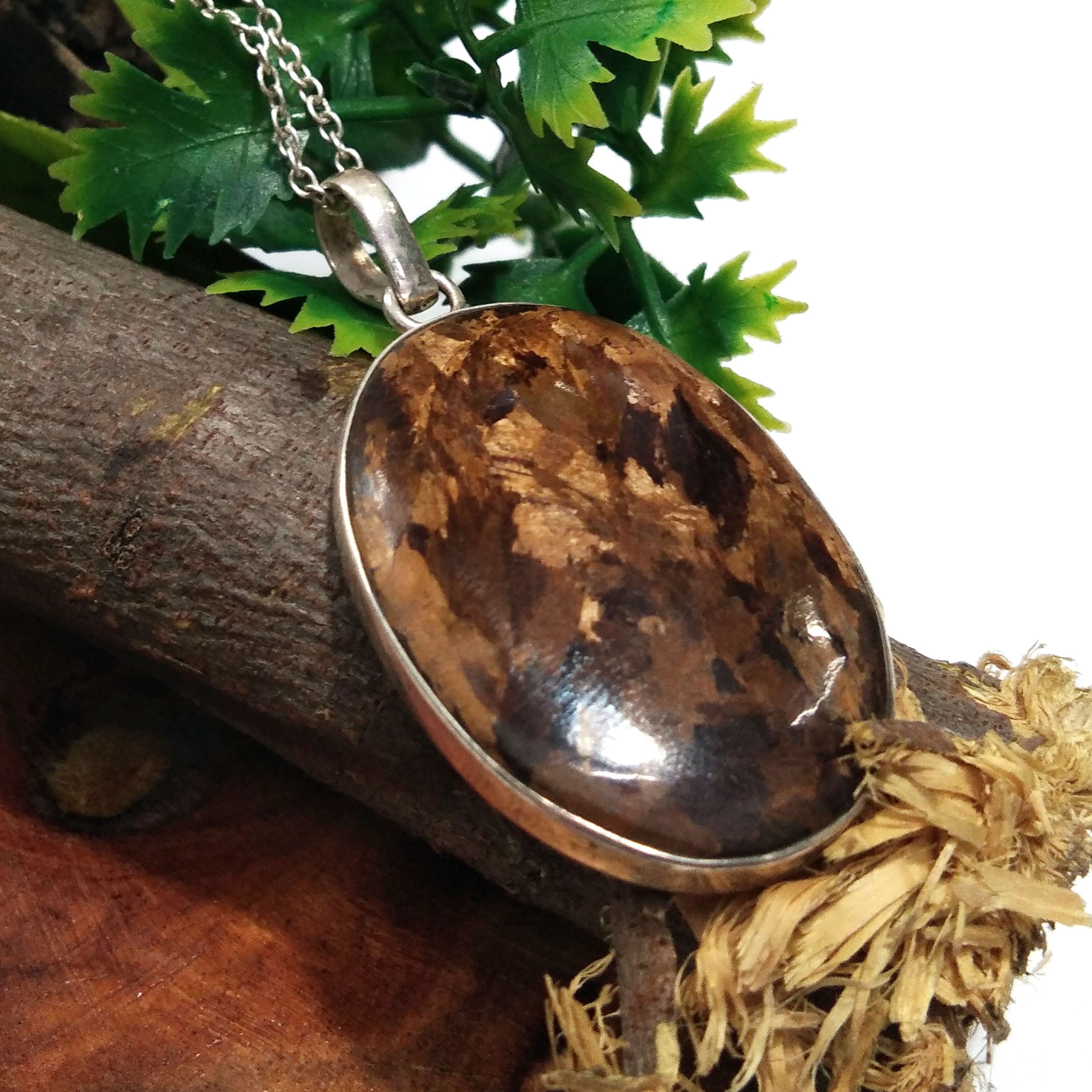 Natural Bronzite Gemstone Pendant Chain Necklace , 925 Starling Silver Pendant Necklace, Handmade Jewelry Stone Size 38x26 mm Gift Pendant