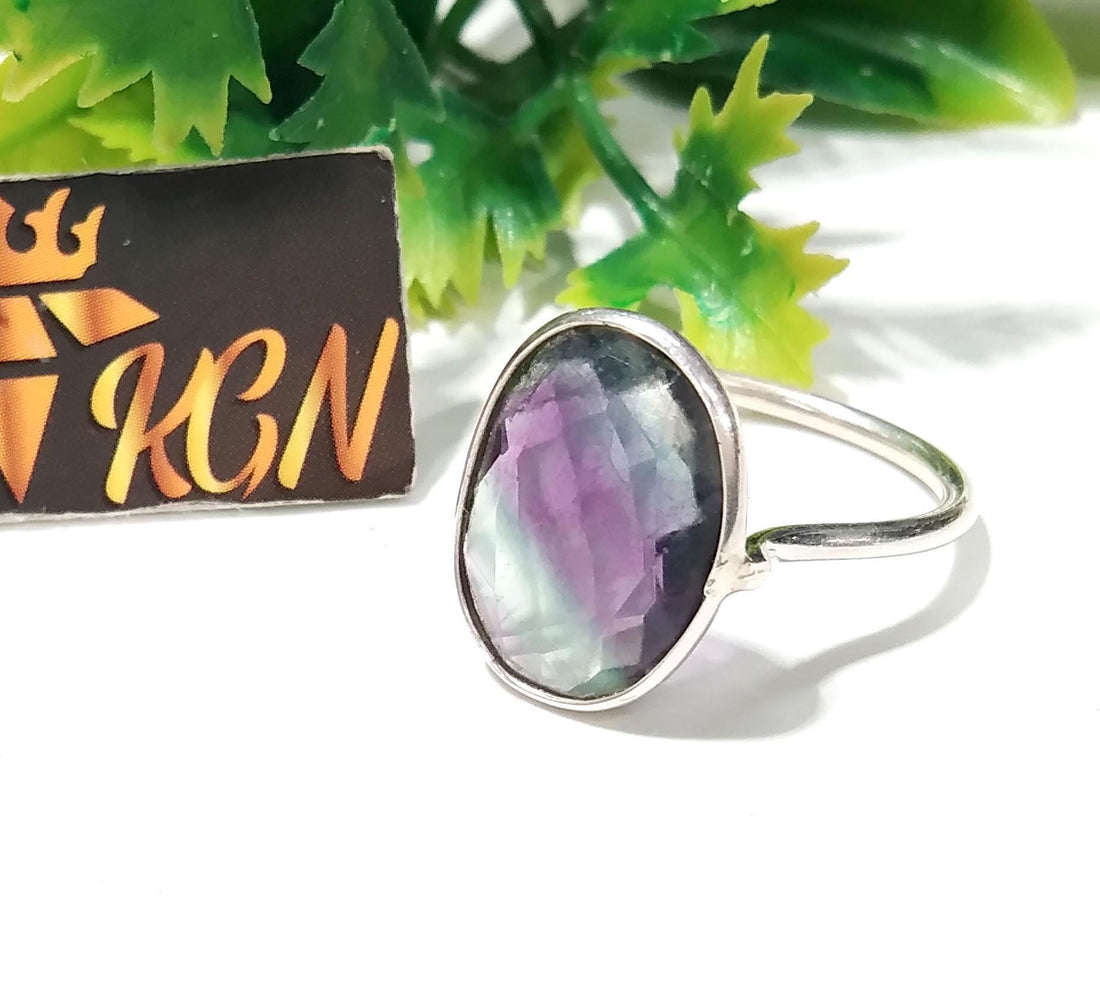 Natural Green And Purple Fluorite Ring, 925 Solid Sterling Silver Ring, Stone Size 16x12 mm Handmade Silver Ring, Birthday Ring