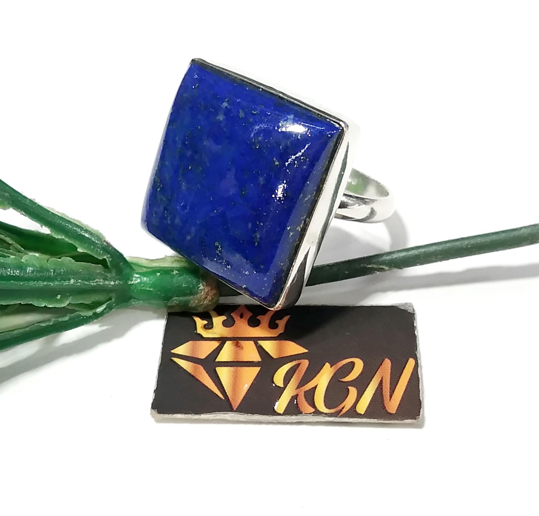 Lapis Lazuli Gemstone Ring, Solid 925 Sterling Silver Ring, Natural Genuine Lapis Lazuli Cabochon Stone Ring, Healing Crystal Jewelry Gift