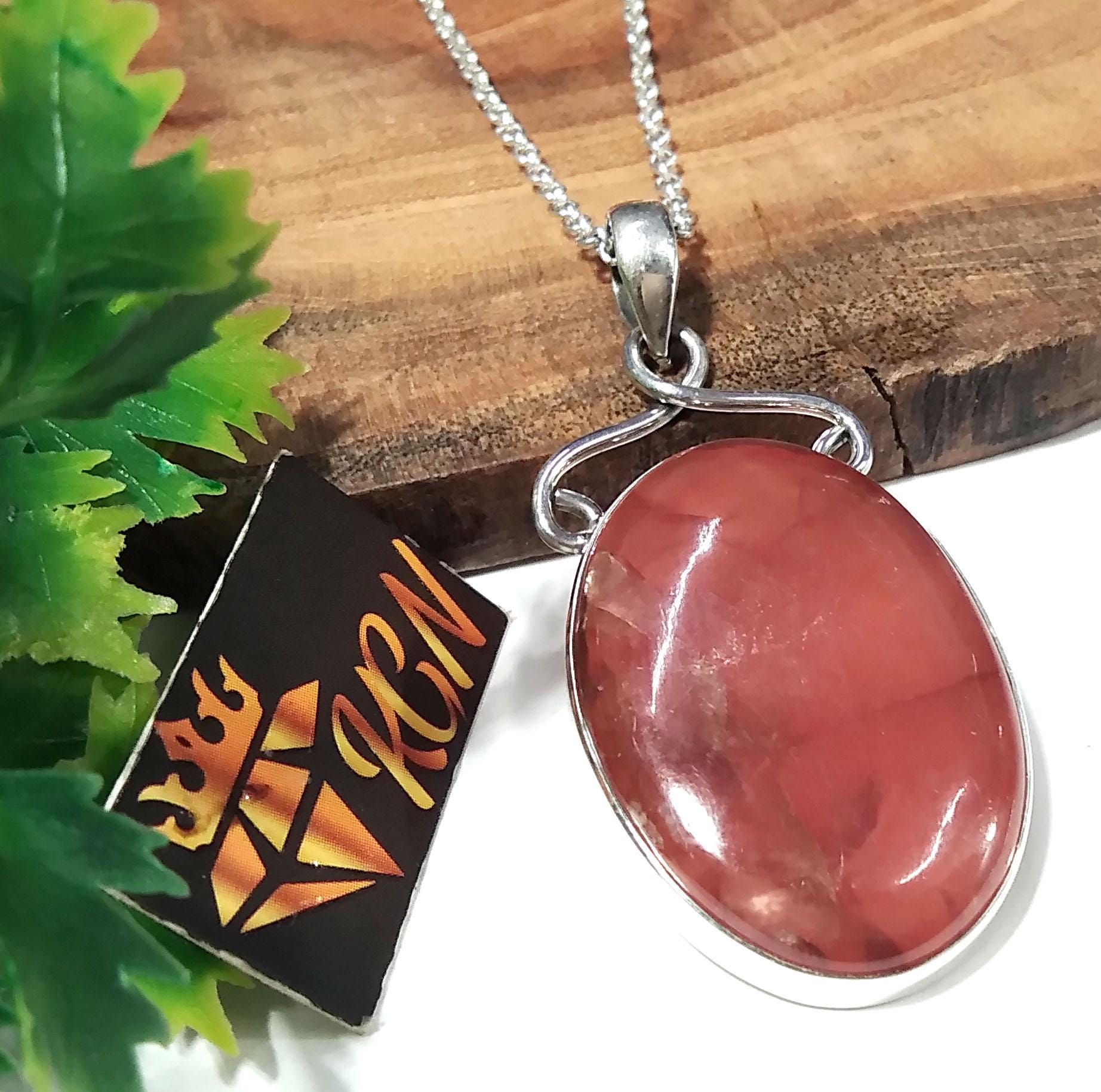 Natural Rhodochrosite Stone Pendant, 925 Starling Silver Pendant, Nice Design Amazing Rhodochrosite Pendant Chain Necklace, Gift For Her