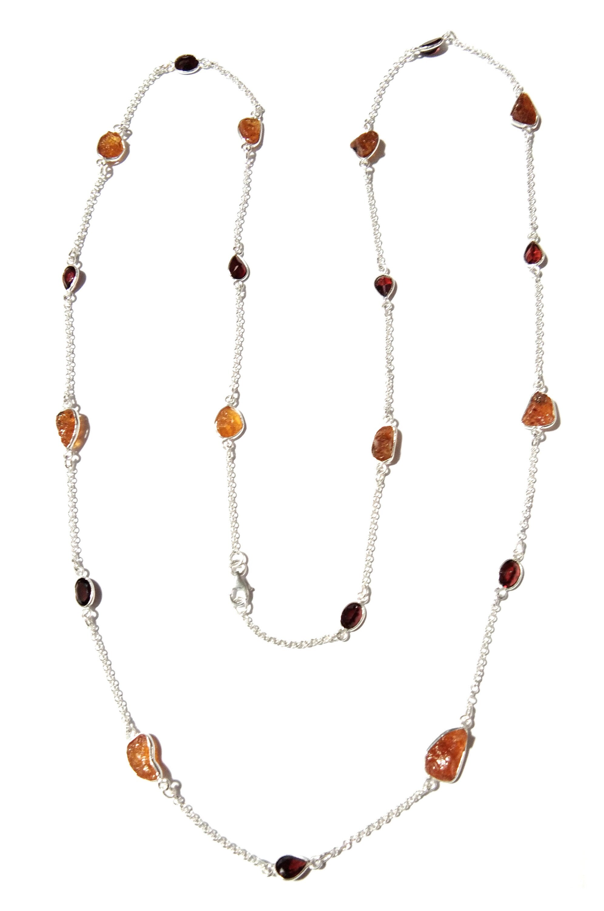 Beautiful Log Necklace 100% Natural Gemstone Yellow Garnet Rough & Garnet Faceted Log Bezel Necklace With 925 Starling Silver Length 36 inch
