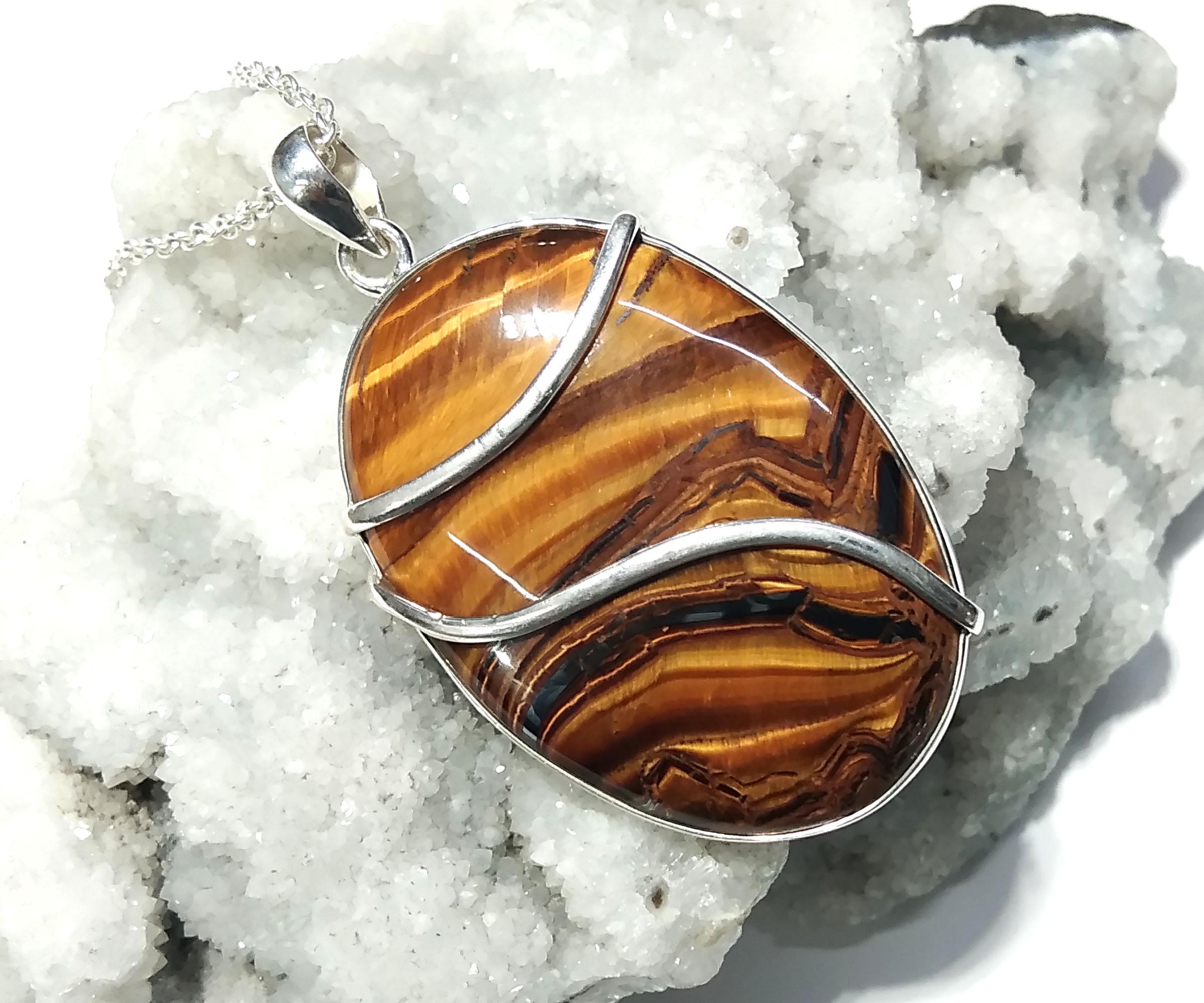 Natural Tiger Eye Gemstone Pendant, 925 Starling Silver Jewellery, Beautiful Nice Yellow Tiger Eye  Pendant Chain Necklace Wedding Gift Etc.