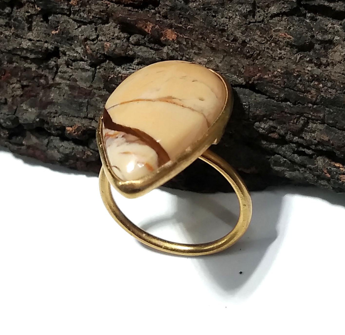 Natural Mookaite Jasper Ring, 925 Starling Silver Gold Plated Ring Jewelry, Mookaite Stone Size 22x15 mm Handmade Gift Wedding Ring Jewelry