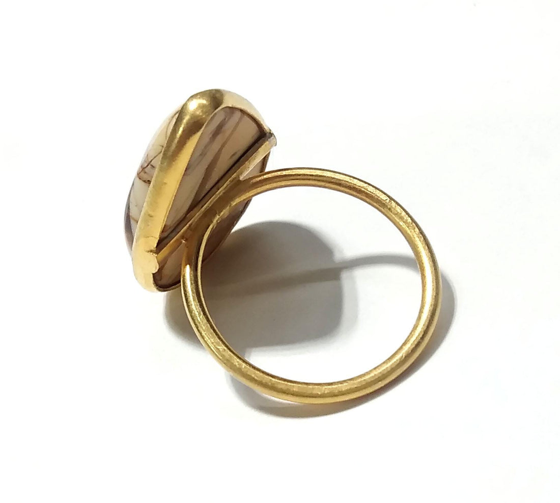 Natural Mookaite Jasper Ring, 925 Starling Silver Gold Plated Ring Jewelry, Mookaite Stone Size 22x15 mm Handmade Gift Wedding Ring Jewelry