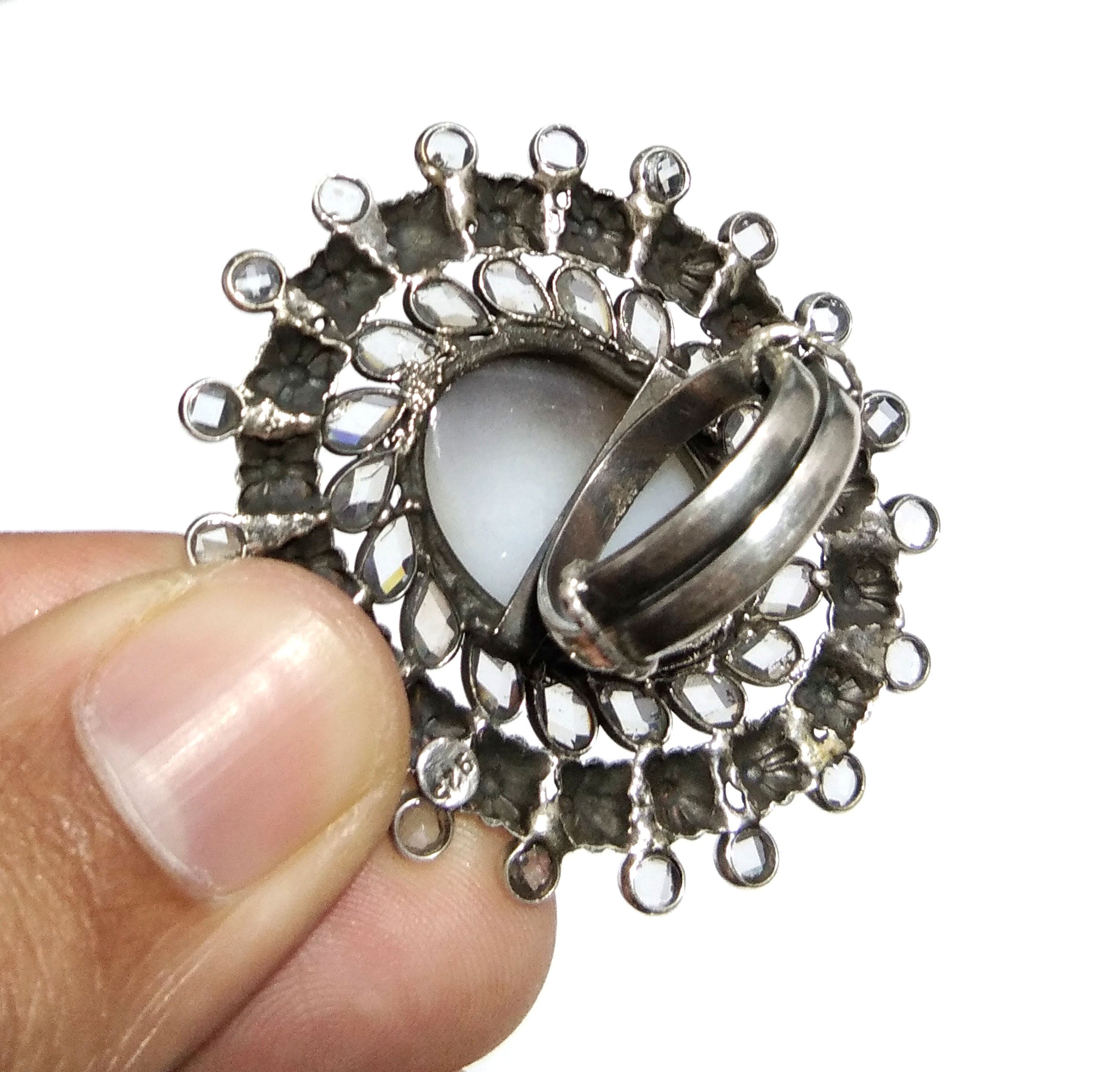 Natural Black Banded Agate, White Zircon Stone Ring, 925 Solid Starling Silver Black Plated Ring, Zircon Handmade Ring, Gift Engagement Ring