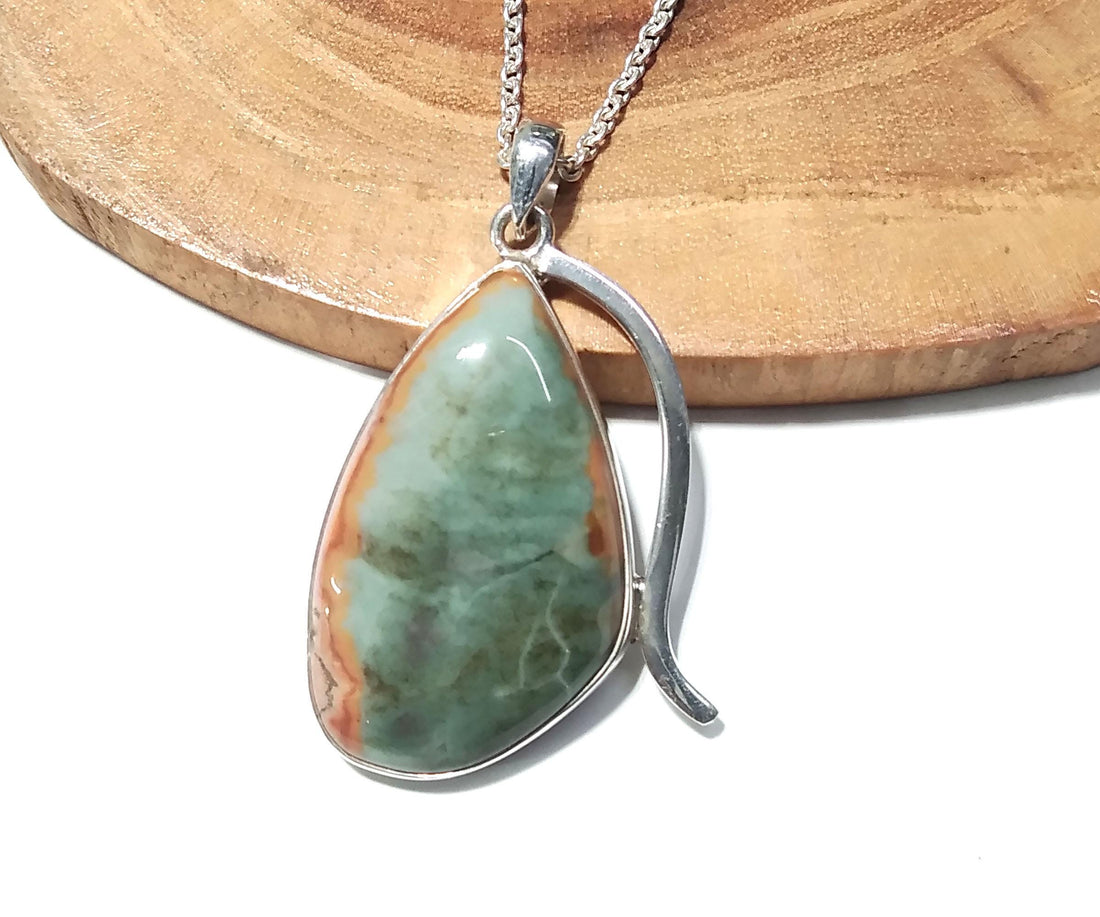 Polychrome Jasper Gemstone Pendant Necklace, 925 Starling Silver Chain Necklace Pendant, Handmade Pendant Jewelry, Wedding Gift