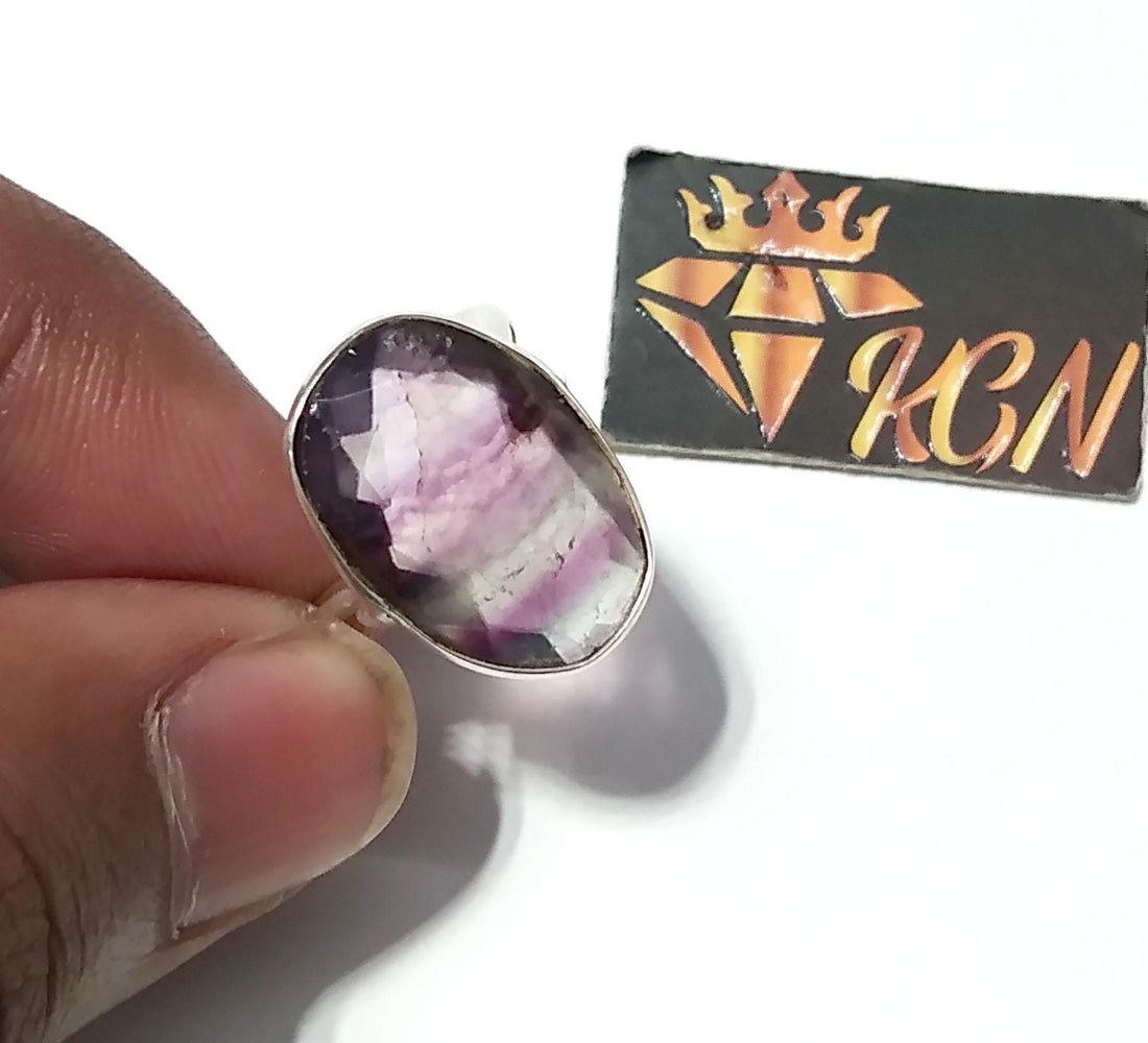 Natural Fluorite Green And purple Fluorite Ring,  925 Solid Sterling Silver Ring,  Stone Size 17x12mm Handmade Silver Ring, Birthday Ring