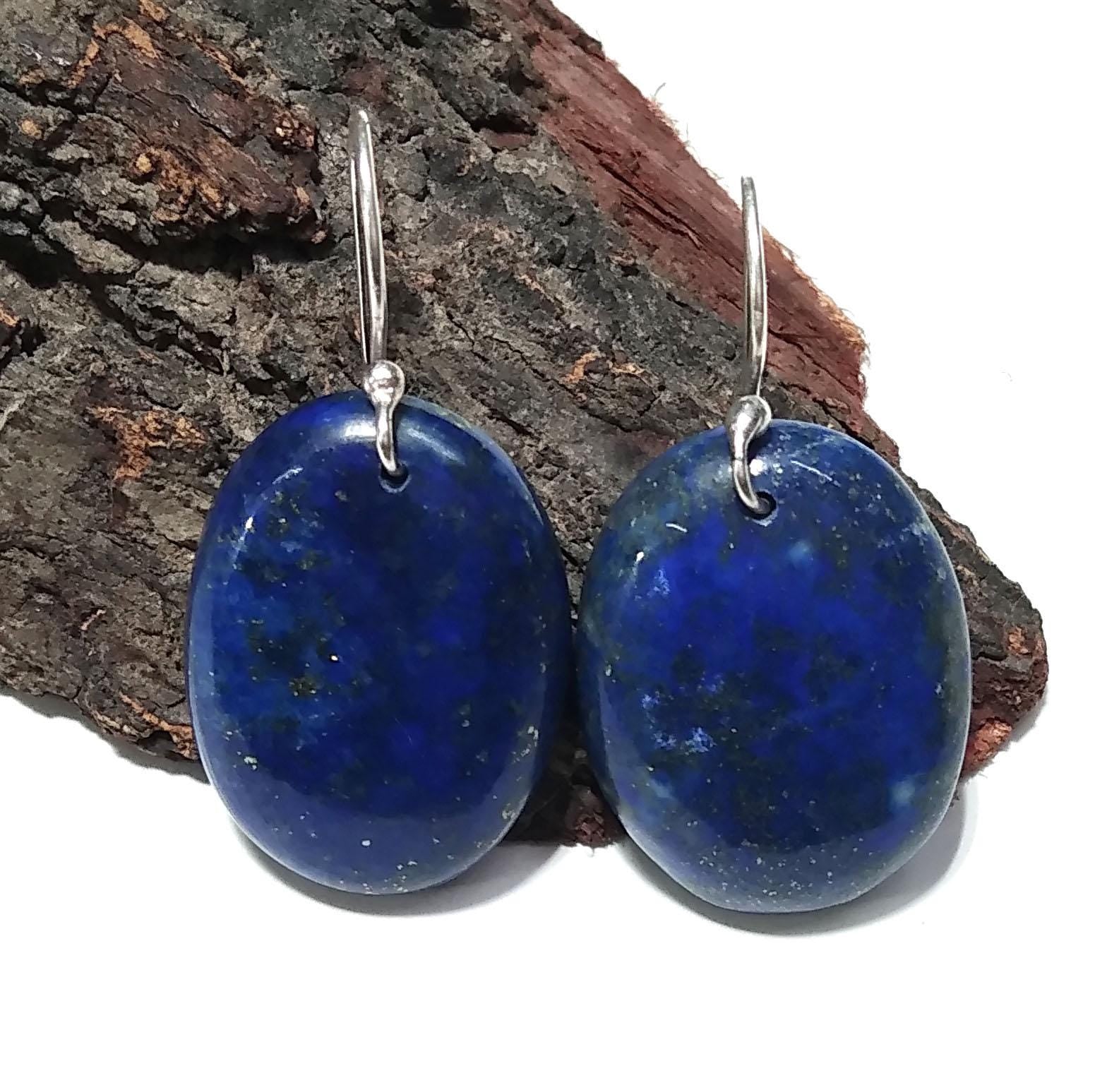 Lapis Lazuli Earring, Natural Lapis Lazuli Gemstone Earring, 925 Sterling Silver Earring, Handmade Silver Jewelry Hoop Earring, Gift For Her