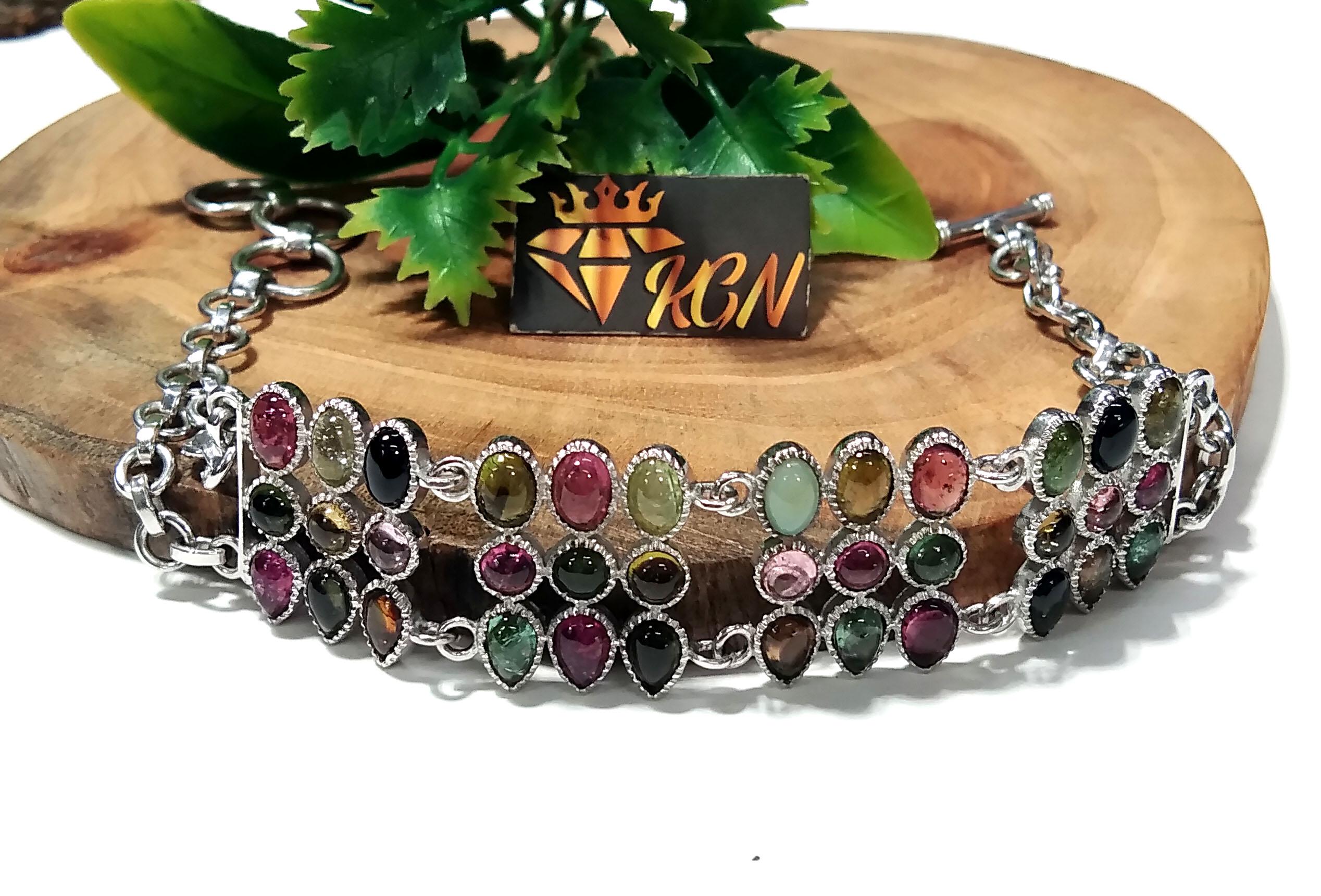 Natural Multi Tourmaline Bracelet, 925 Sterling Silver Jewelry, Gemstone Bracelet, Silver Bracelet, Wedding Bracelet, Gift For Her