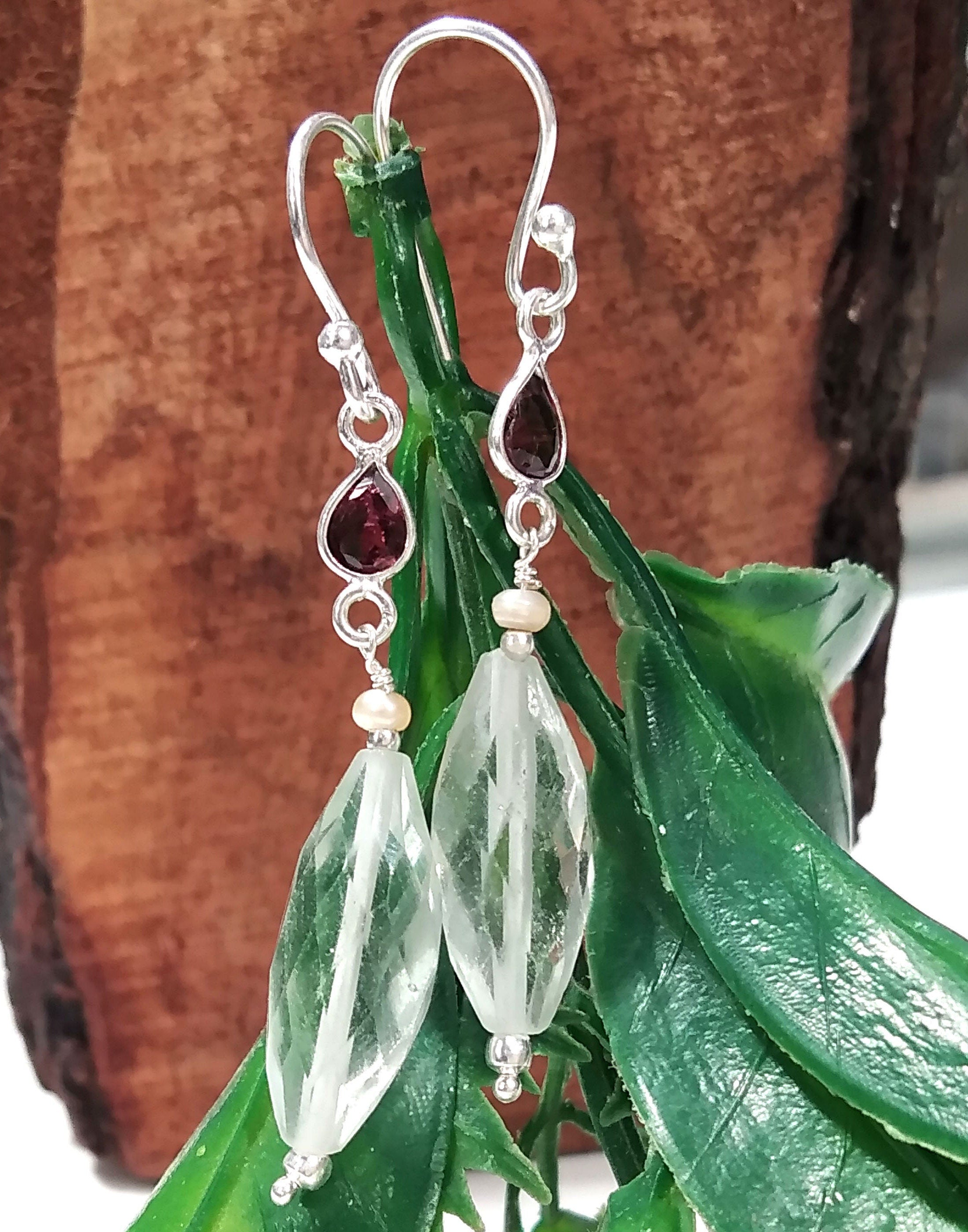 Natural Green Amethyst/Garnet Gemstone Drop Earring, 925 Solid Starling Silver Earring, Stone Size 19x7 mm Gift Birthday Earring Jewelry
