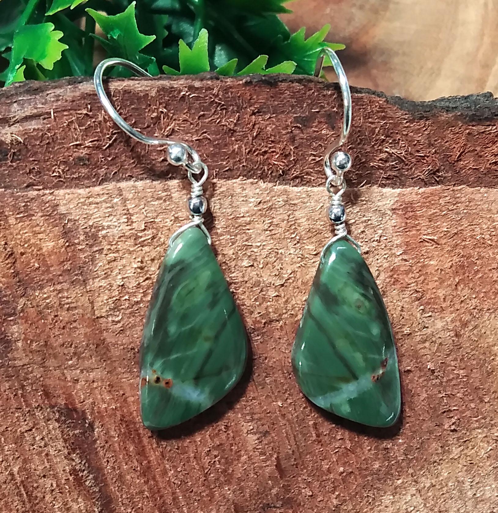 Green Zebra Jasper Gemstone Earring, Solid 925 Starling Silver Earring, Natural Zebra Jasper Stone Size 22x12mm Gift For Girls & Women
