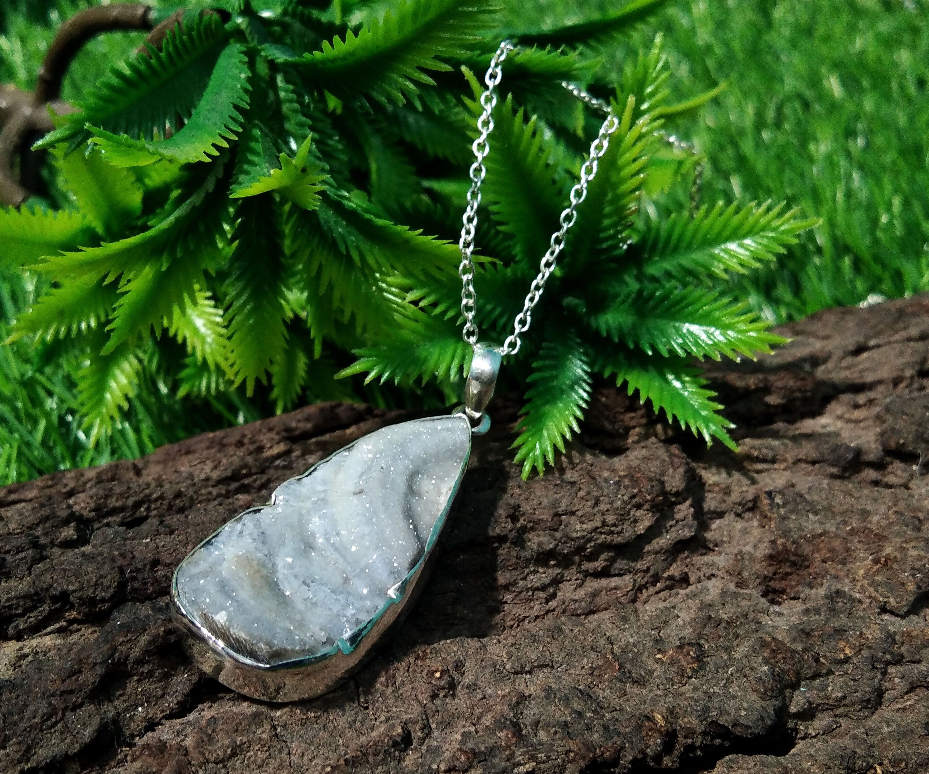 Beautiful Natural Desert Druzy Gemstone Pendant Chain Necklace, 925 Starling Silver Pendant, Handmade Gift Jewelry Wedding Pendant Stone