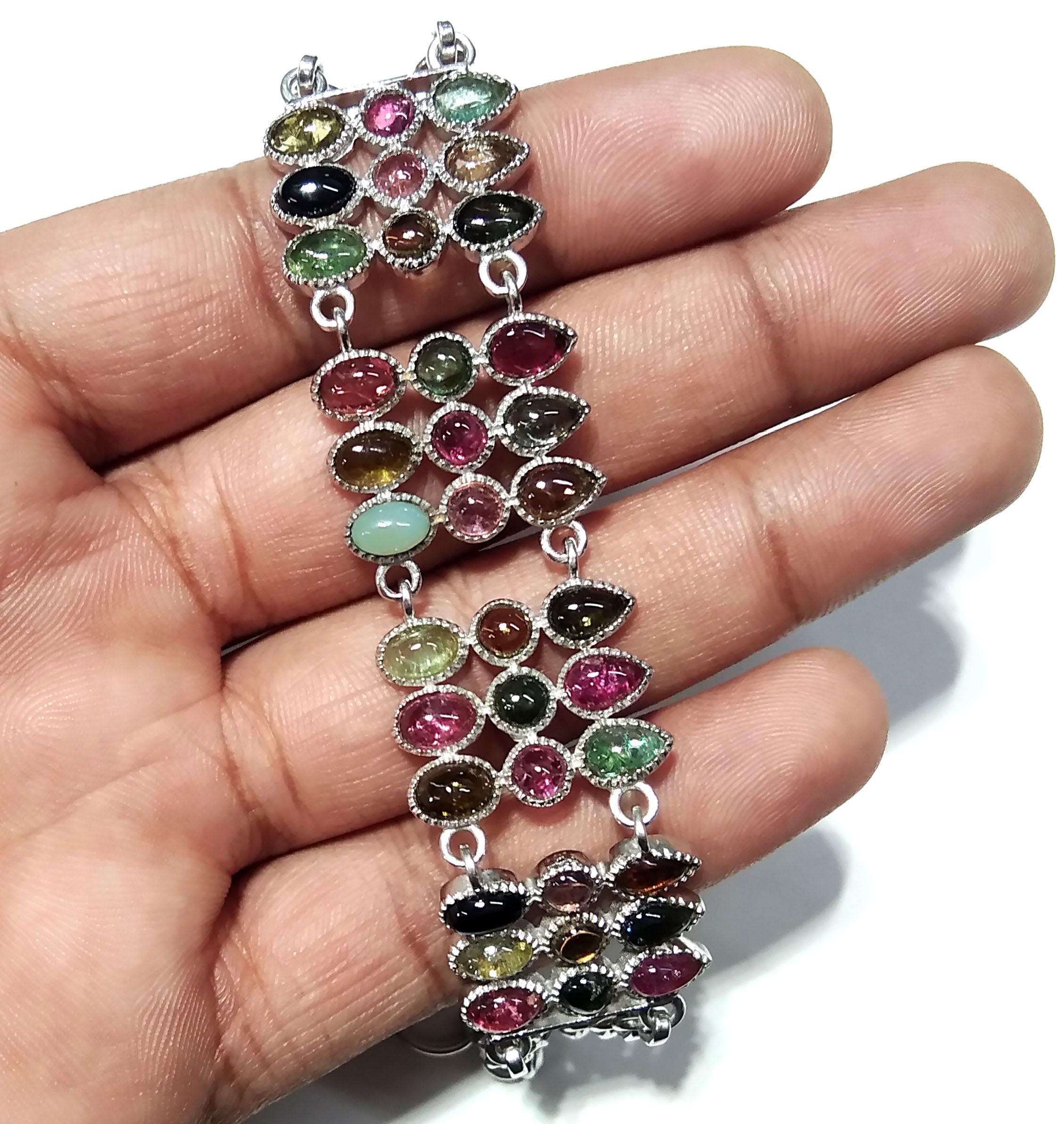Natural Multi Tourmaline Bracelet, 925 Sterling Silver Jewelry, Gemstone Bracelet, Silver Bracelet, Wedding Bracelet, Gift For Her