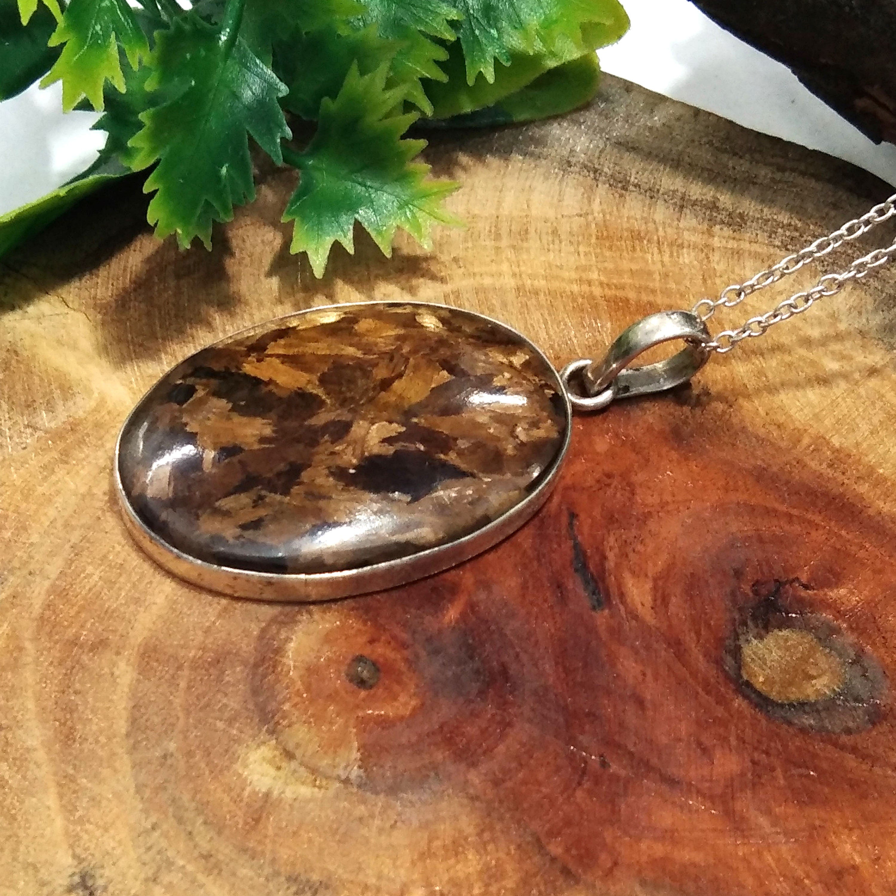 Natural Bronzite Gemstone Pendant Chain Necklace , 925 Starling Silver Pendant Necklace, Handmade Jewelry Stone Size 38x26 mm Gift Pendant