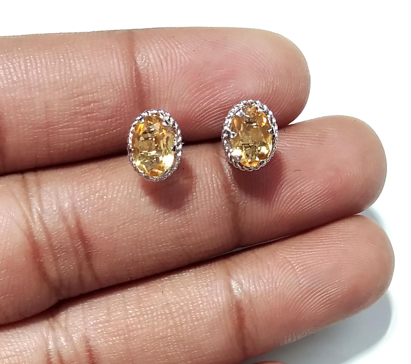 Natural Citrine Stud Earrings, 925 Solid Starling Silver Design Earring, Amazing Citrine Gemstone Oval Shape Stone Size 7x5 mm Gift For Her