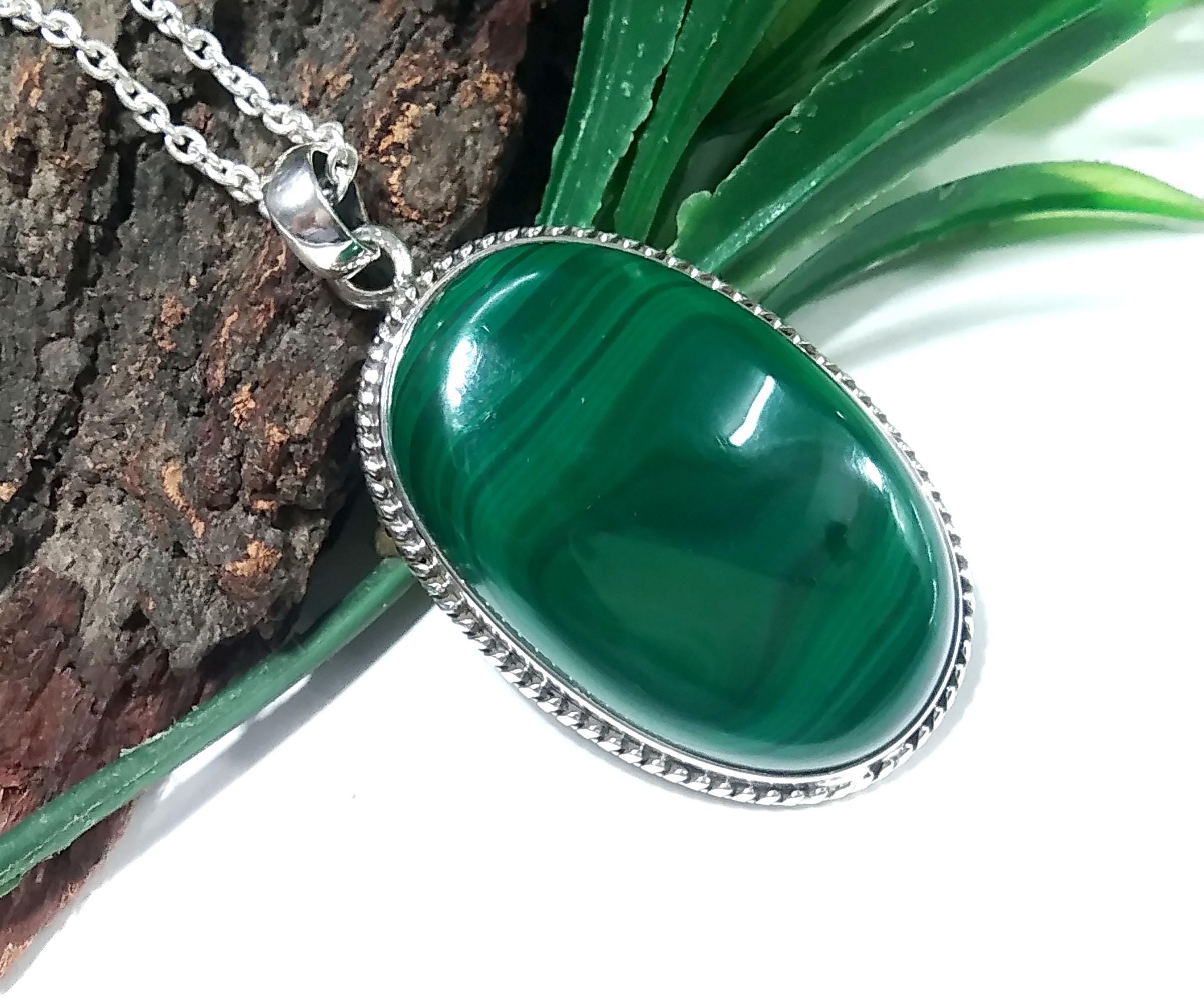 Natural Malachite Gemstone Pendant, 925 Sterling Silver Pendant Jewelry, Handmade Pendant Chain Necklace, Gift Birthday Pendant