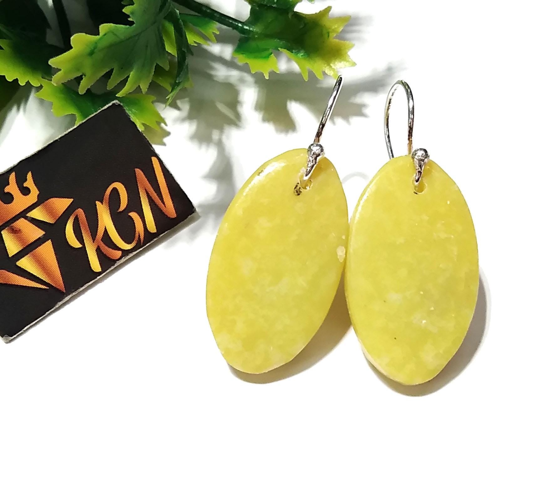 Natural Green Opal Gemstone Earring, 925 Sterling Silver Earring, Green Opal Hoop Earring, Stone Size 25x14mm Gift For Girls/Women Earring