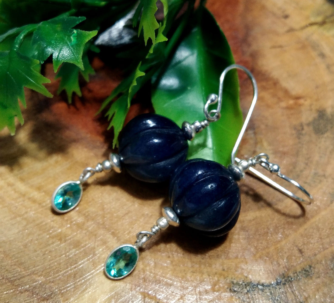 Blue Sapphire & Appetite Beaded Earring, 925 Silver Beaded Earring, Natural Gemstone Handmade Making Jewelry, Beautiful Beaded Stone Earring