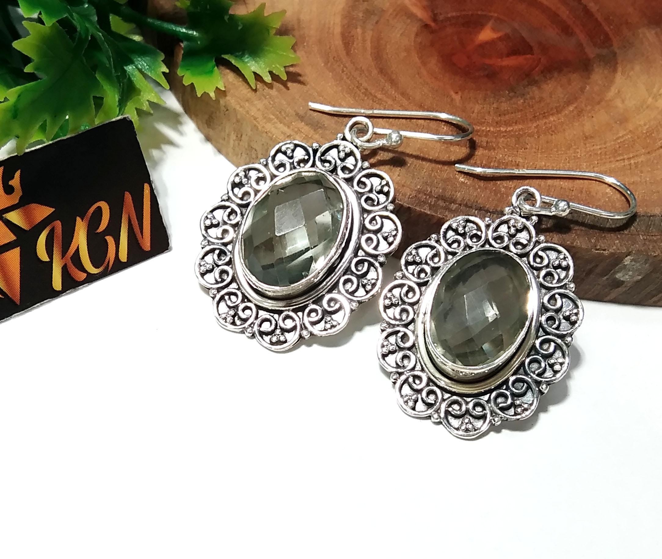 Natural Green Amethyst Earring, 925 Solid Starling Silver Earring Jewelry, Oval Shape Stone Size 13x10 mm Amethyst For Gift Earrings