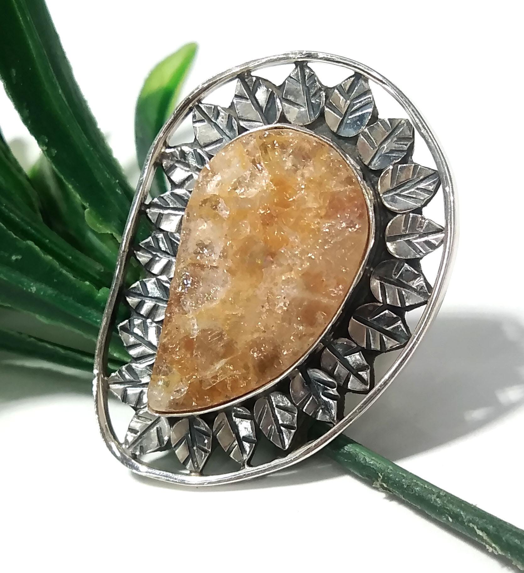 Druzy Rings ! 925 Starling Silver Ring, Natural Gemstone Yellow Aventurine Druzy Ring, Very Beautiful Leaf Stylish Ring, For Girls & Woman