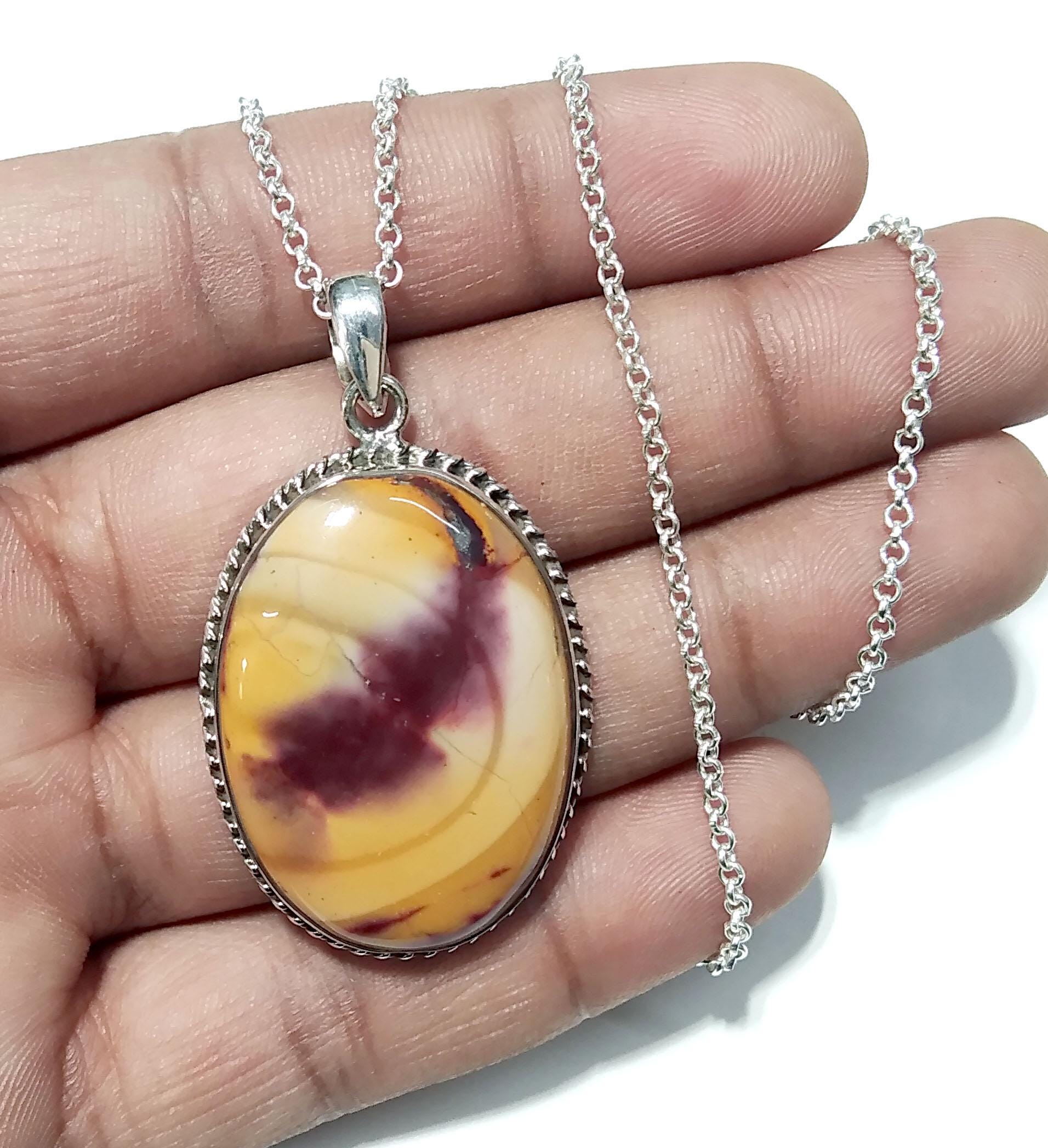 Natural Mookaite Jasper Gemstone Pendant, 925 Starling Silver Pendant Chain Necklace, Handmade Silver Design Pendant, Gift For Men & Women.