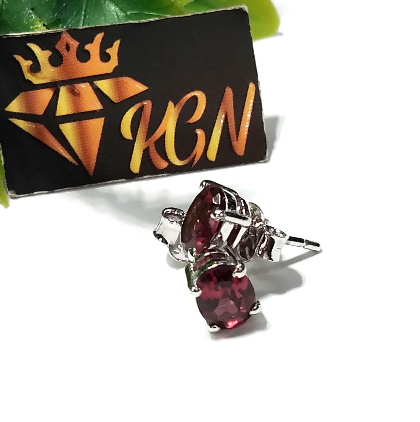 Natural Garnet Stud Earrings, 925 Starling Silver Earring Jewelry, Red Garnet Gemstone Oval Shape Stone Size 7x5 mm Christmas Gift For Her