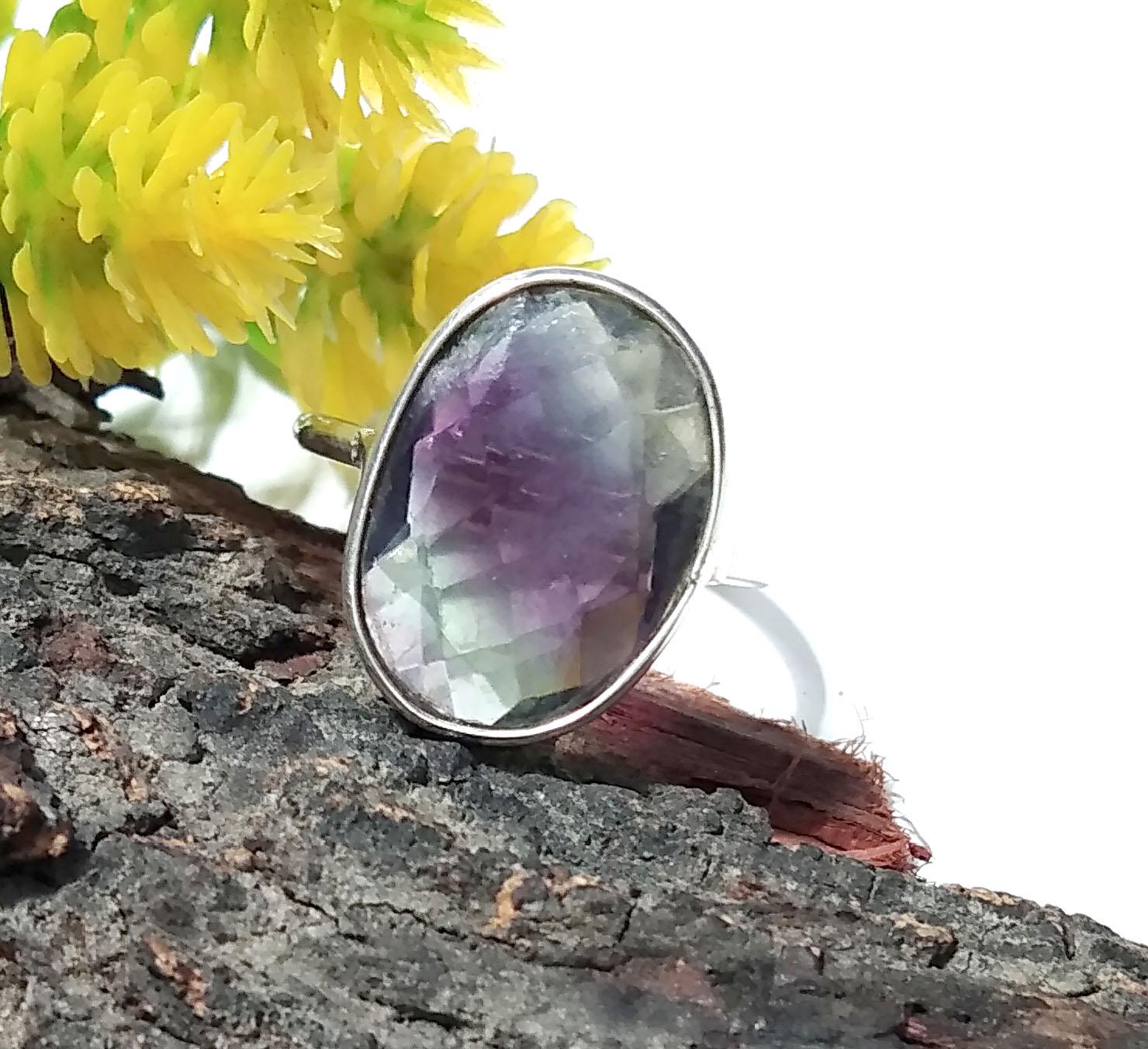 Natural Green And Purple Fluorite Ring, 925 Solid Sterling Silver Ring, Stone Size 16x12 mm Handmade Silver Ring, Birthday Ring