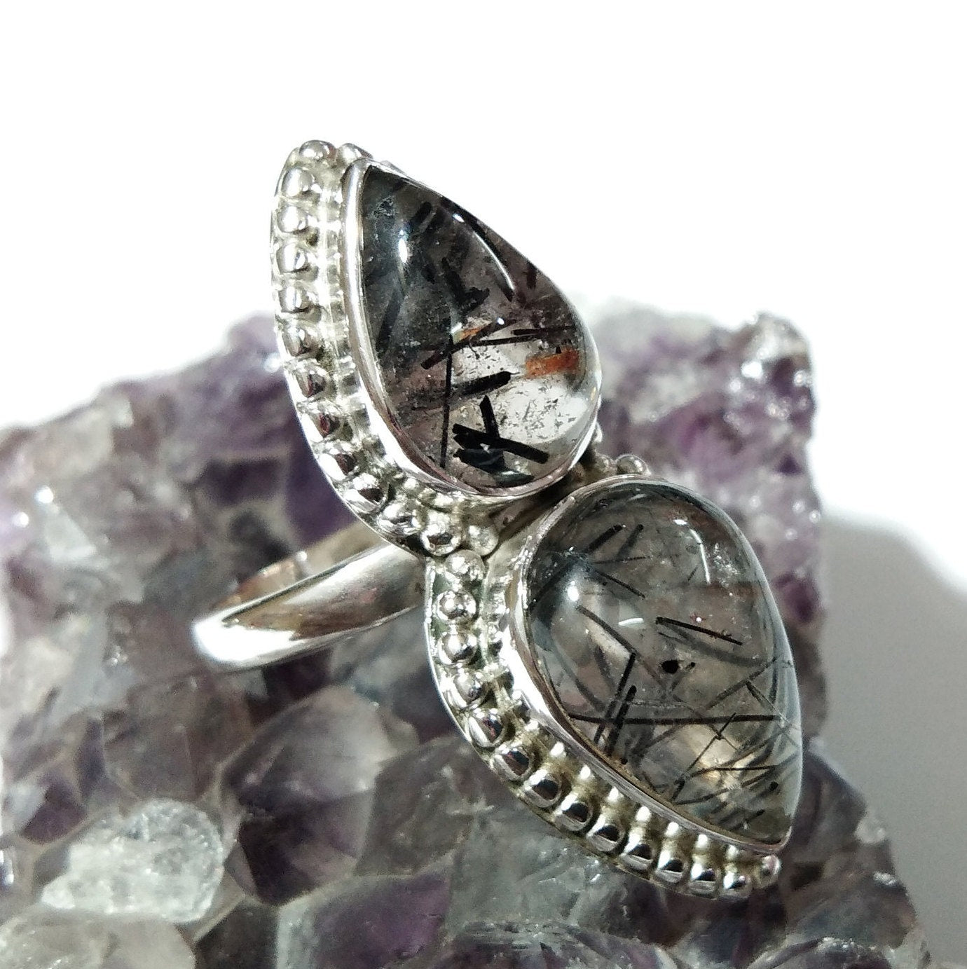 Black Rutile Quartz Gemstone Ring, 925 Starling Silver Ring, Natural Stone Ring, Beautiful Handmade Ring, For Girls/Women Ring Free Shipping