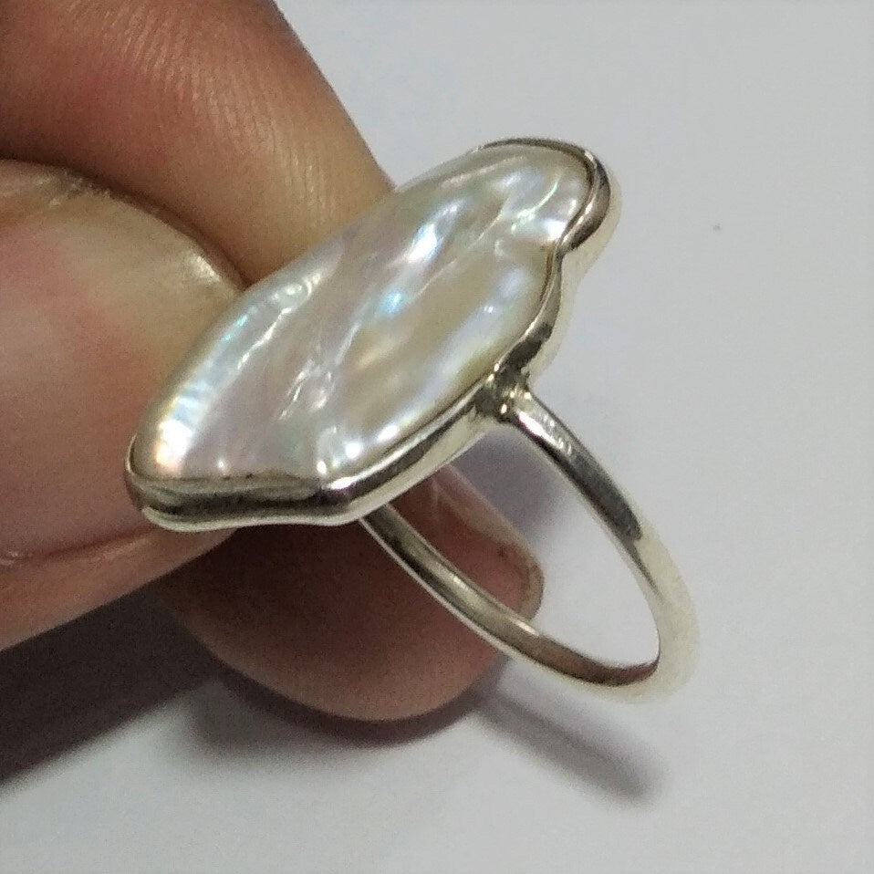Natural Fresh Water Baroque Pearl Gemstone Ring 925 Solid Sterling Silver Ring Top Quality Pearl Stone Handmade Ring Gift Christmas Ring