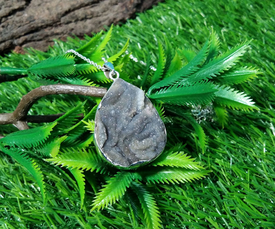 Natural Desert Druzy Gemstone Pendant, 925 Silver Pendant, Desert Druzy Chain Pendant Necklace, Handmade Pendant Girls/Women Wedding Gift