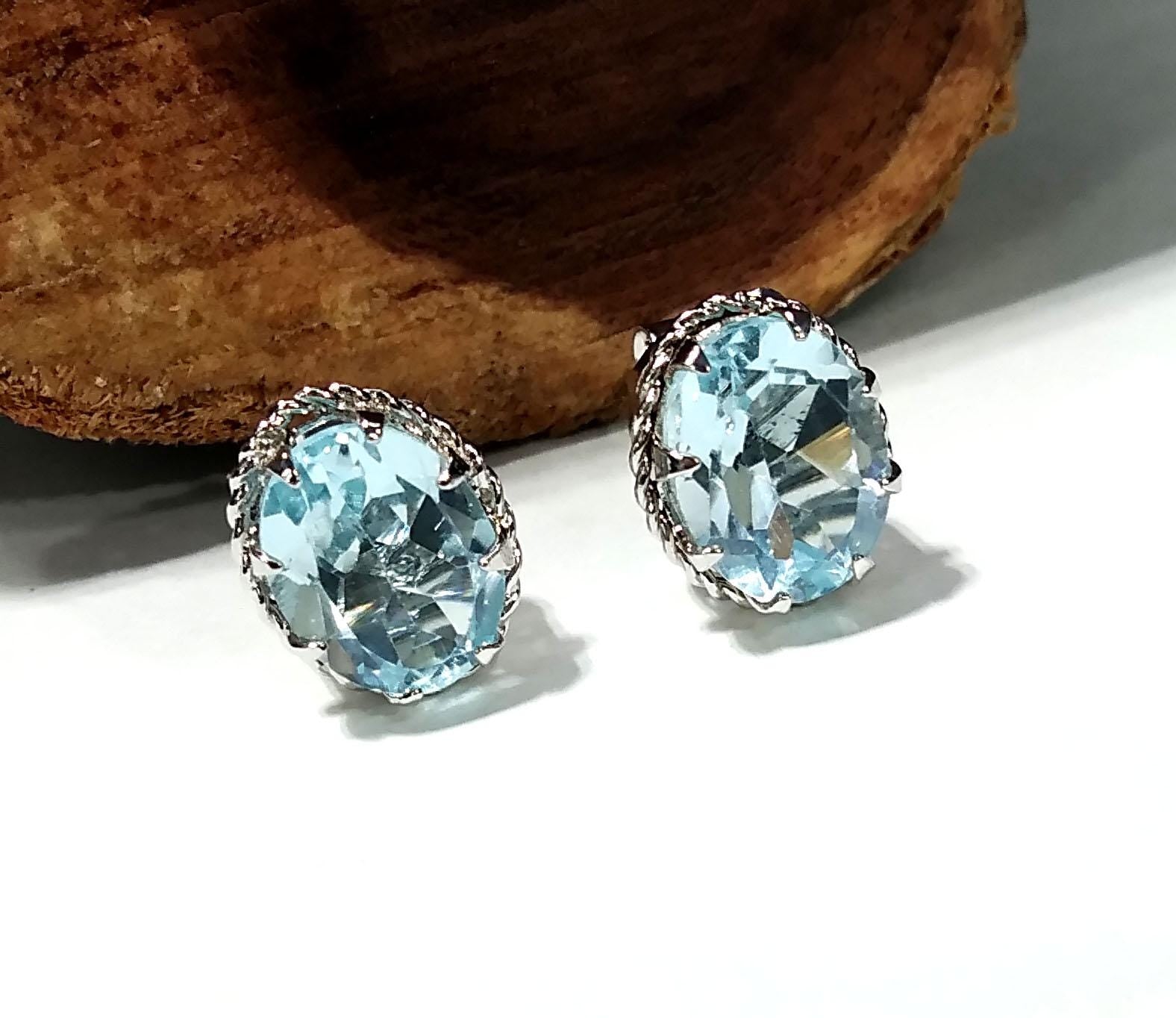 Blue Topaz Stud Earring, 925 Solid Starling Silver Earring Jewelry, Natural Blue Topaz Stone Oval Shape Stone Size 9x7mm Gift for Her, Studs