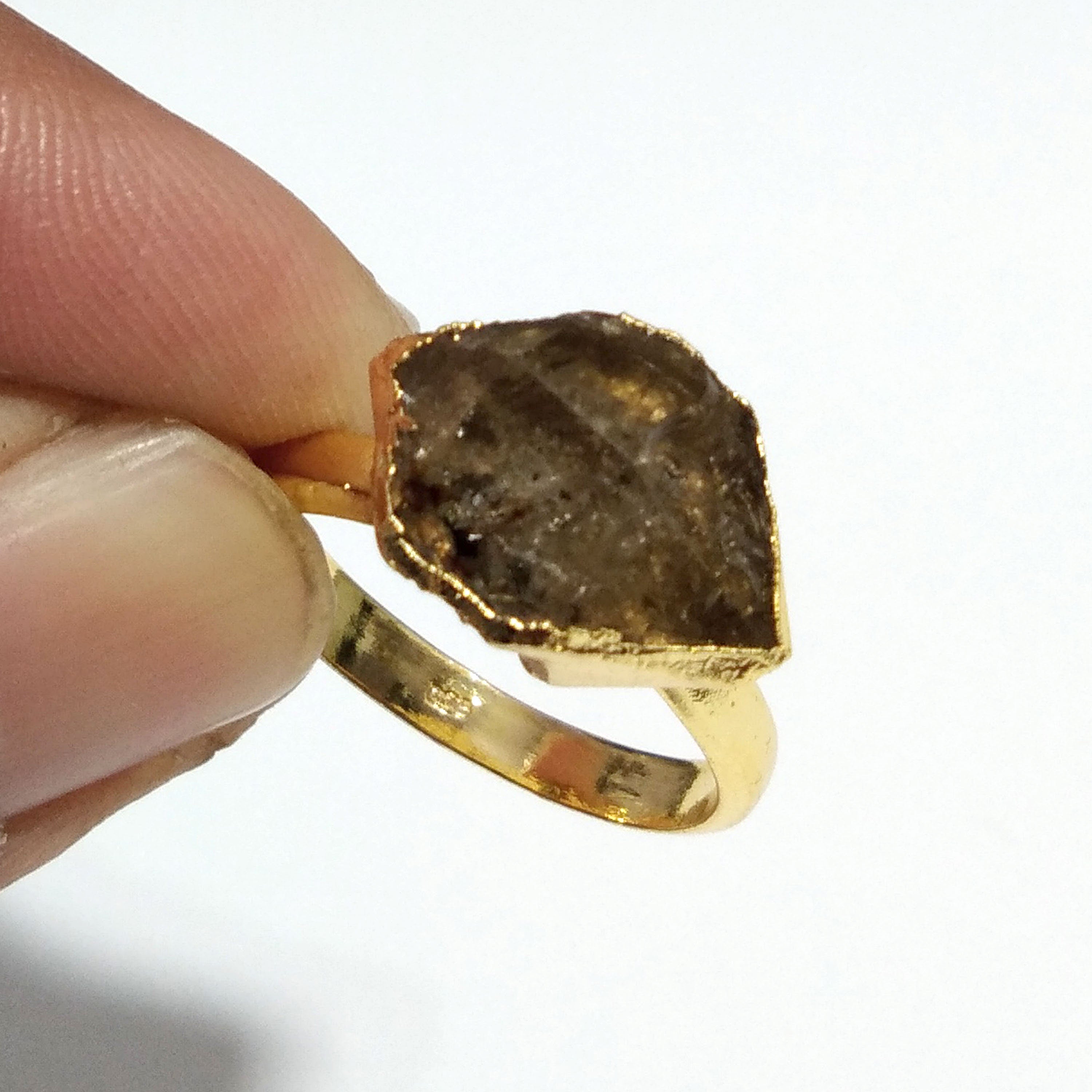 Herkimer Diamond Ring, Raw Herkimer Diamond Ring, 925 Sterling Silver Gold Plated Ring, Diamond Stone Size 15x10 mm Handmade Gift For Ring