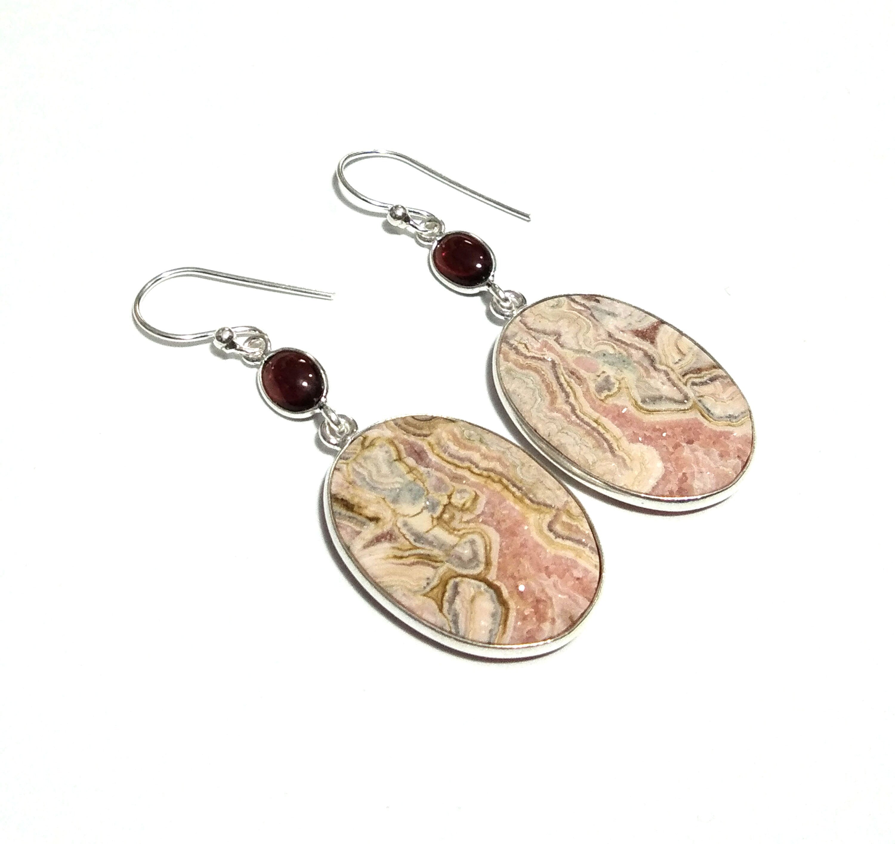 Natural Rhodochrosite/Garnet Earring, 925 Solid Starling Silver Earring, Rhodochrosite Stone Size 25x19 mm Handmade Drop Earring Jewelry