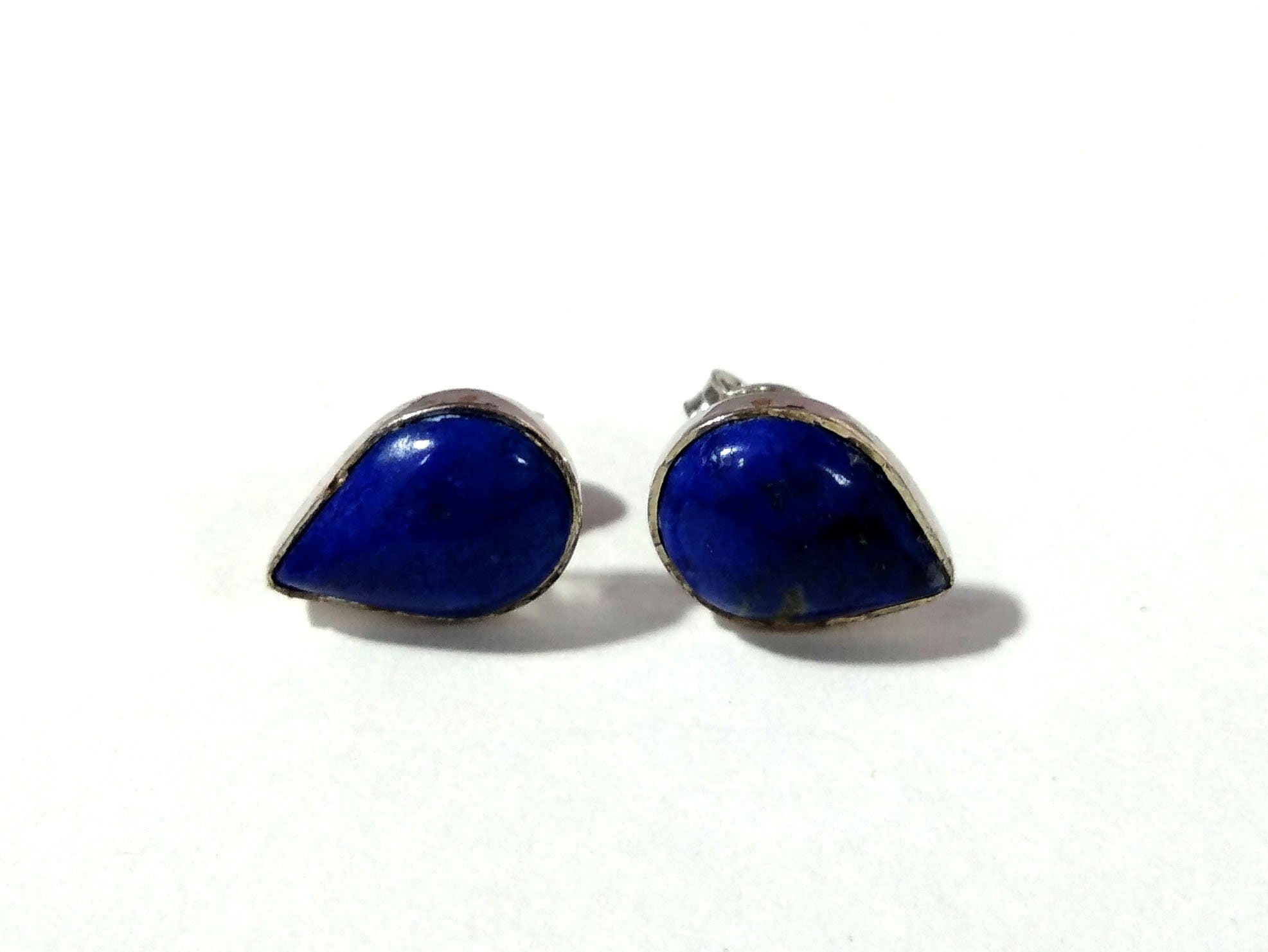 Natural Lapis Lazuli Stone Stud Earring, 925 Solid Starling Silver Earring, Pear Shape Stone Size 10x7 mm for Gift New Year Studs Earring