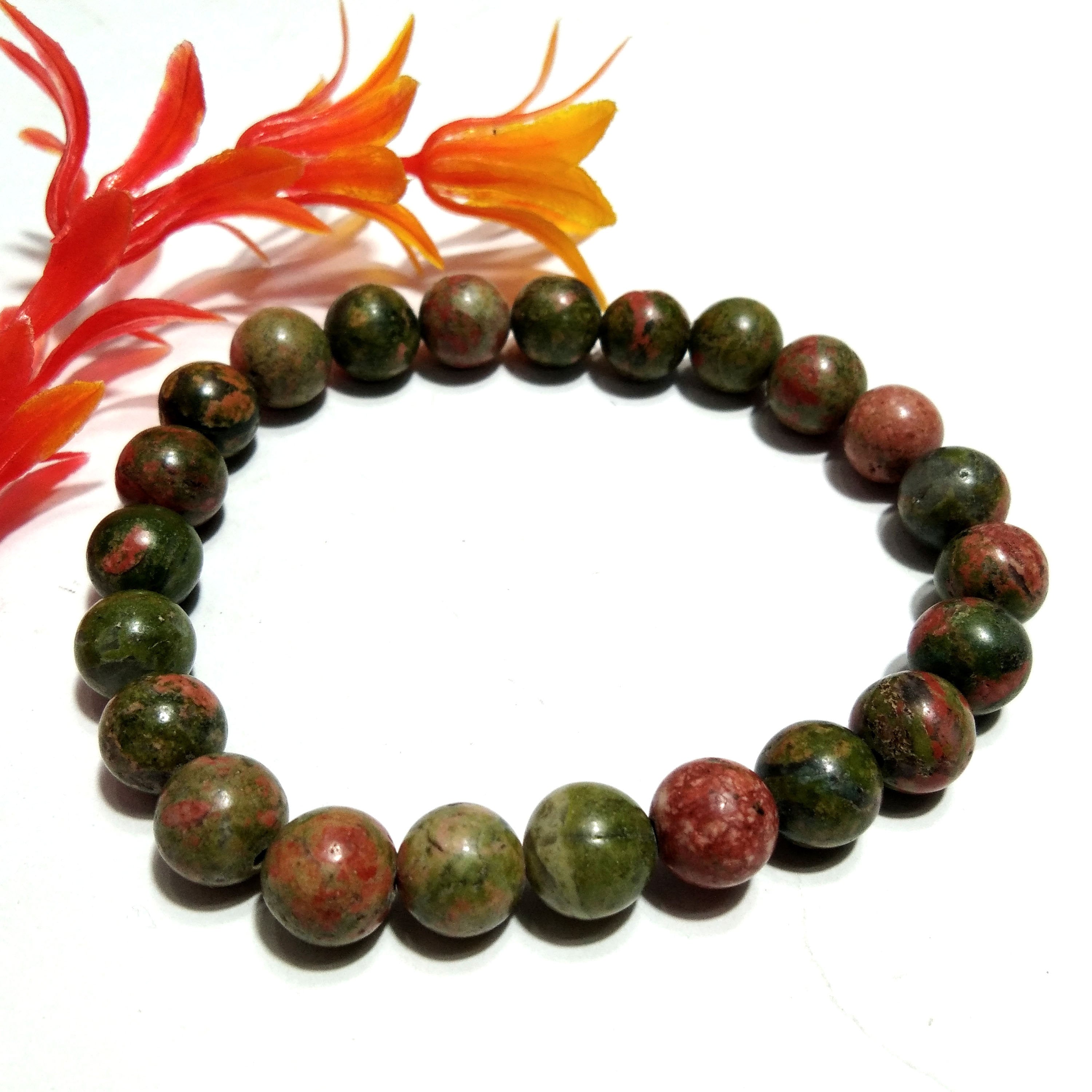 Unakite Bracelet Beads Stone, Natural Unakite Gemstone Bracelet, Healing Crystal Bracelet, Handmade For Men & Women Bracelet, Size 8x8 mm
