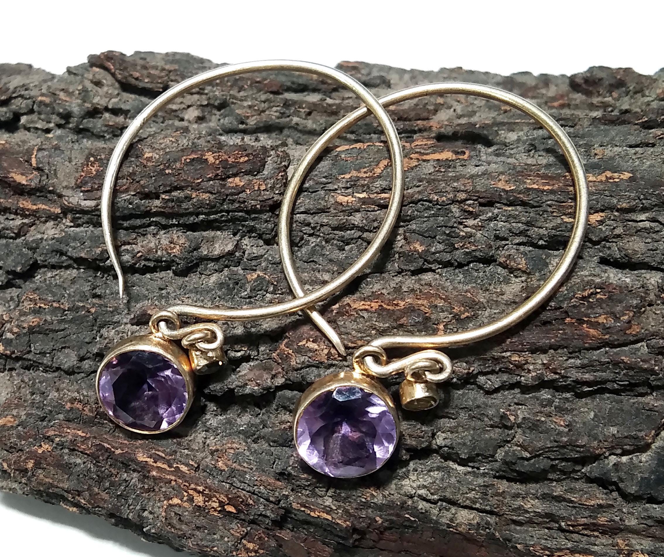 Natural Amethyst Earrings, 925 Solid Starling Silver Earring, Amethyst and Gold Earrings, Handmade Earring, Gift Women Bridesmaid Earring