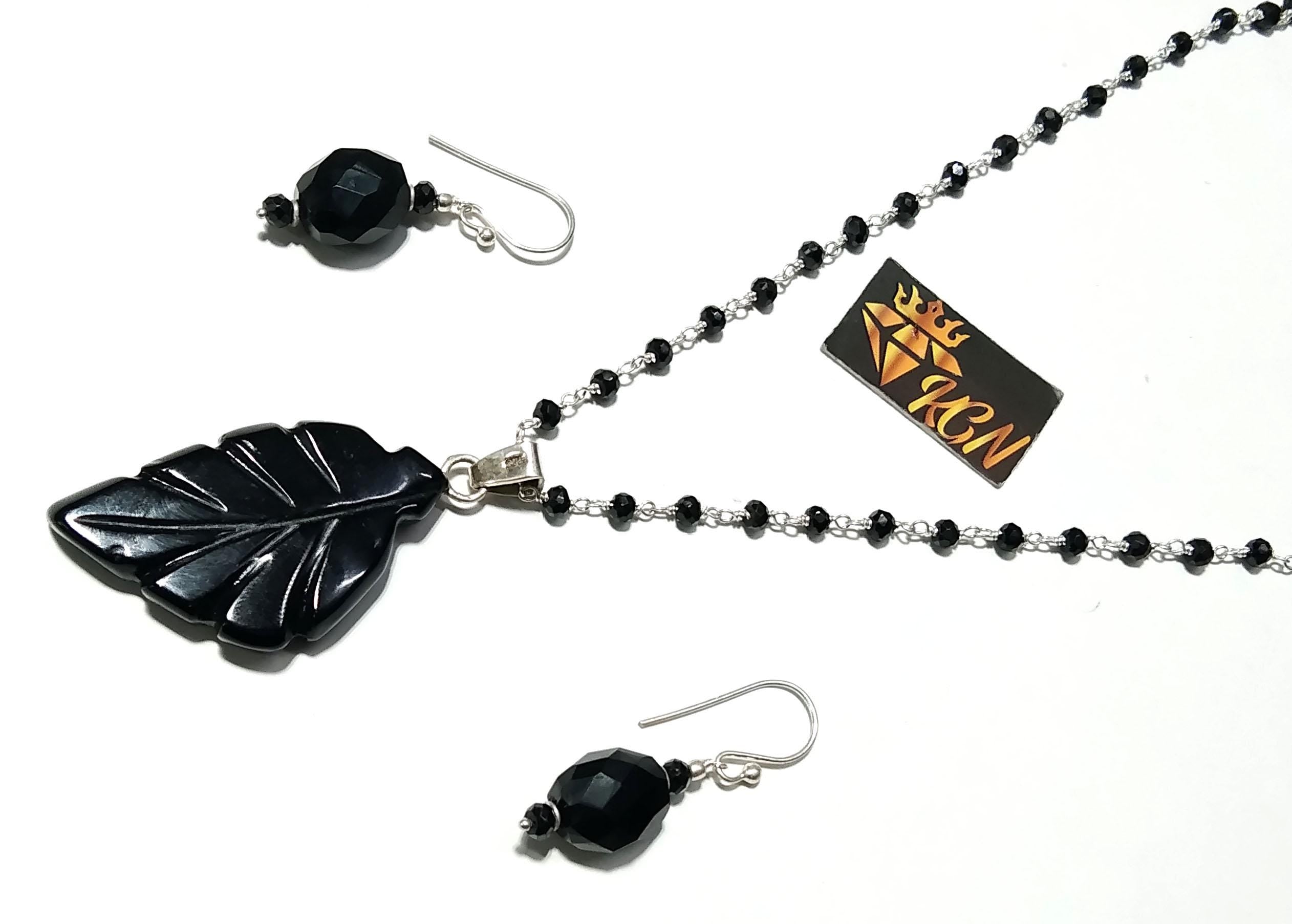 Natural Black Onyx Beads Necklace Earring Jewelry Set, 925 Solid Sterling Silver Necklace Earring, Jewelry Gift For Girls & Women.